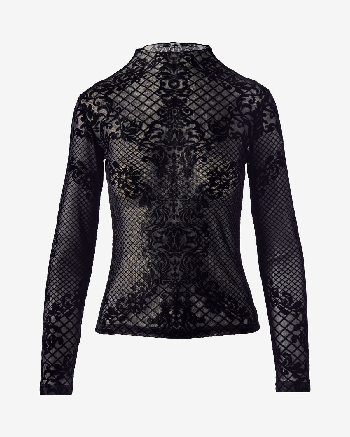 Novelty Velvet Burnout Mock Neck Proper Black