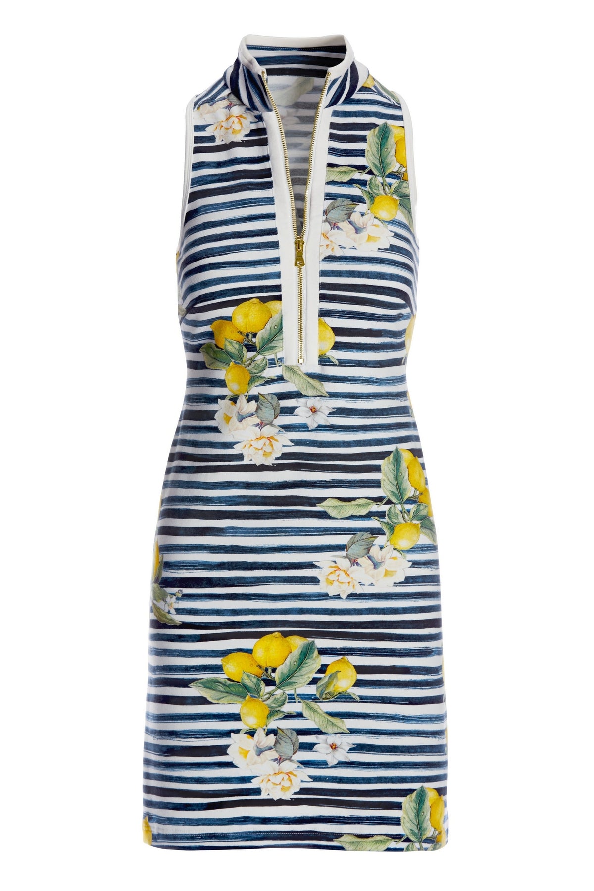 Lemon Racer Back Chic Zip Dress Navy/White