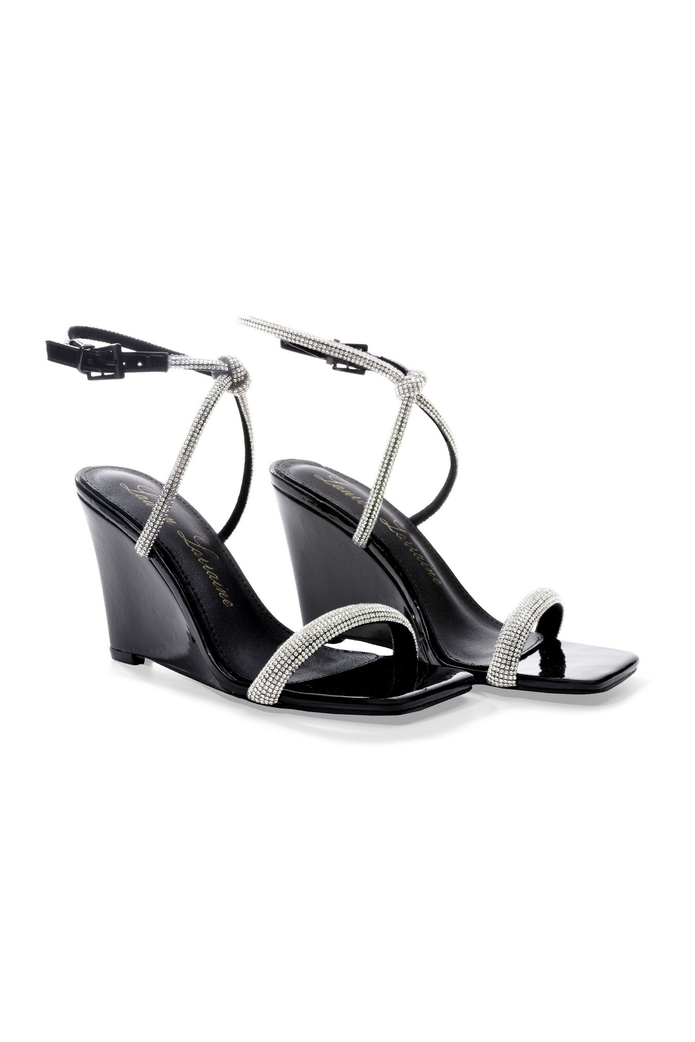 Crystal Ankle Strap Wedge Black