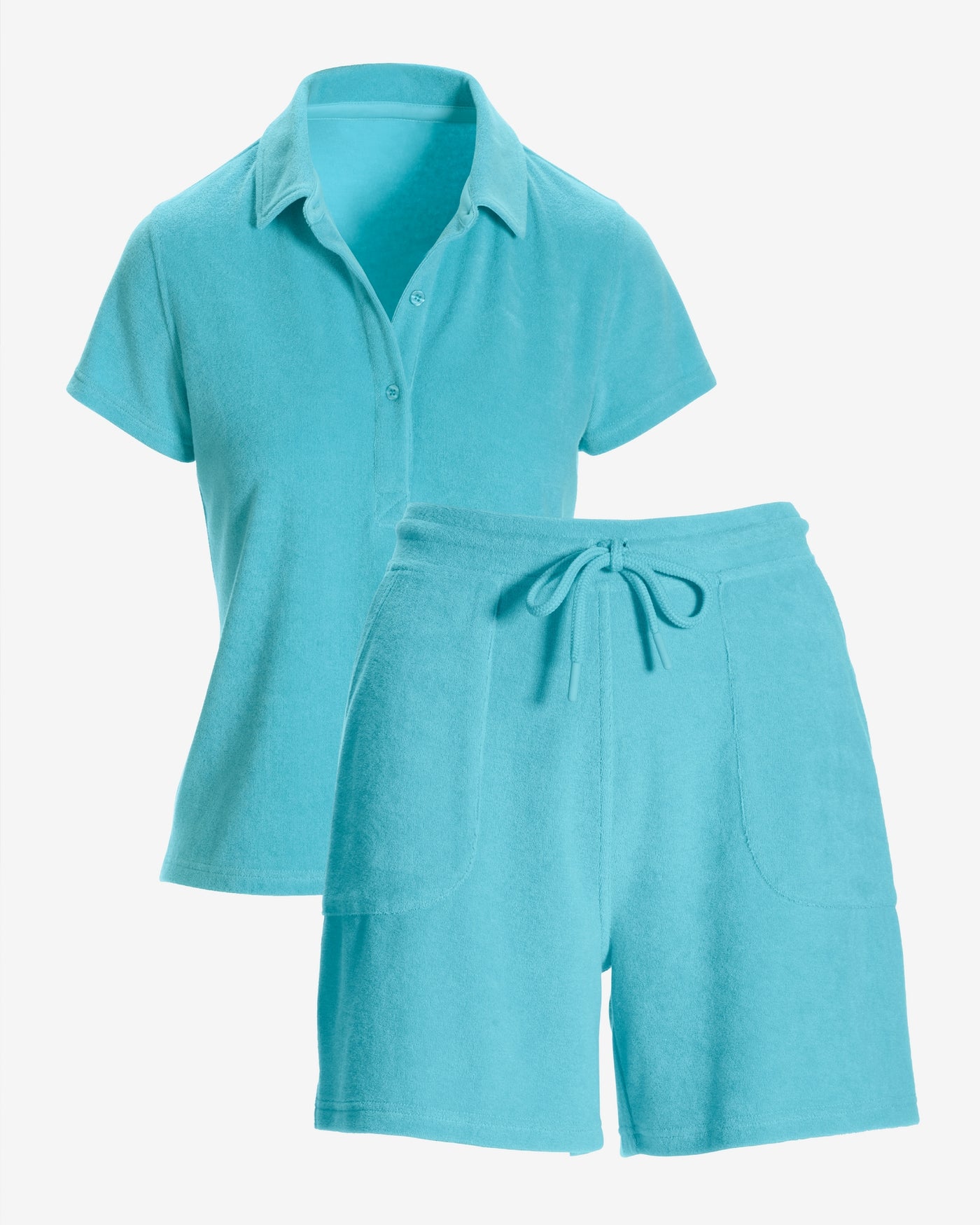 Beach Terry Polo Sport Short Set Blue Topaz