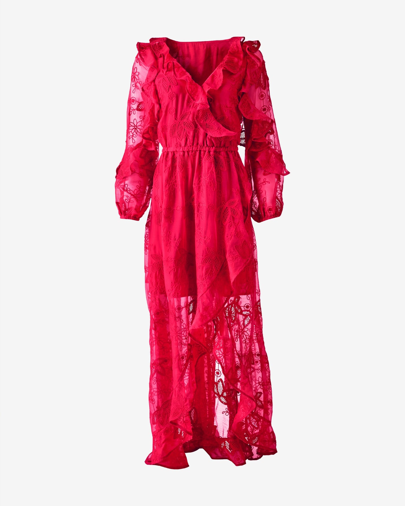 Embroidered Lace High Low Dress Tomato Red
