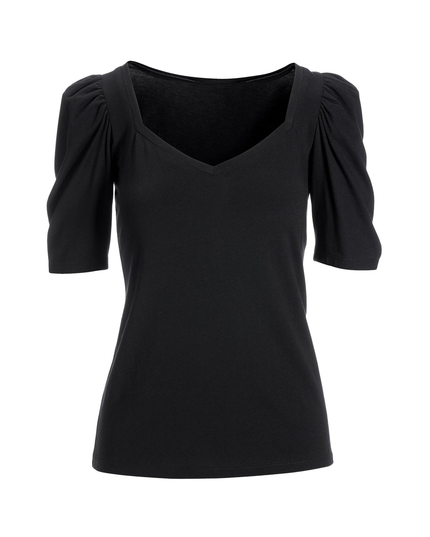 Sweetheart Puff-Sleeve Tee Black