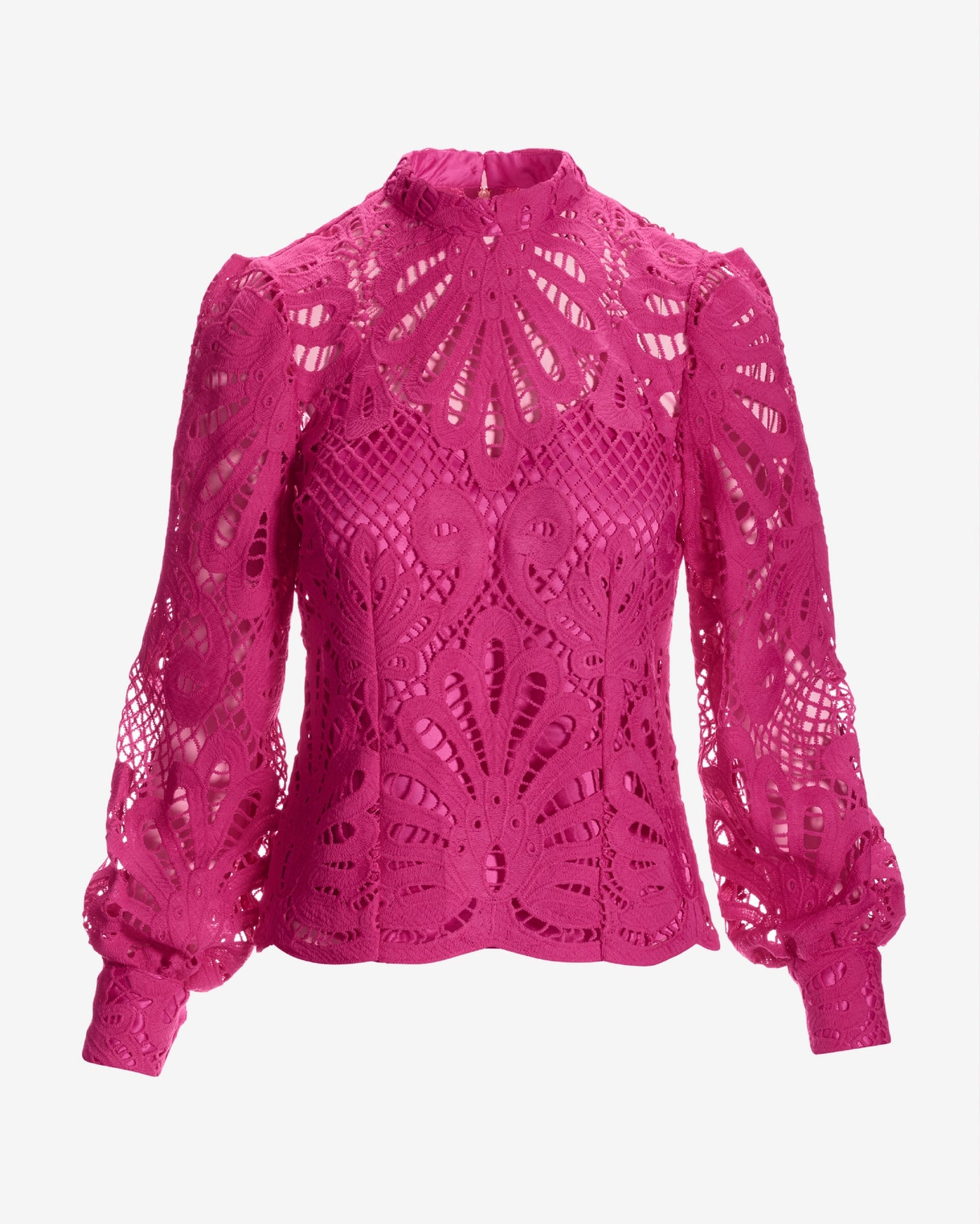 Mock Neck Lace Blouse Raspberry Rose