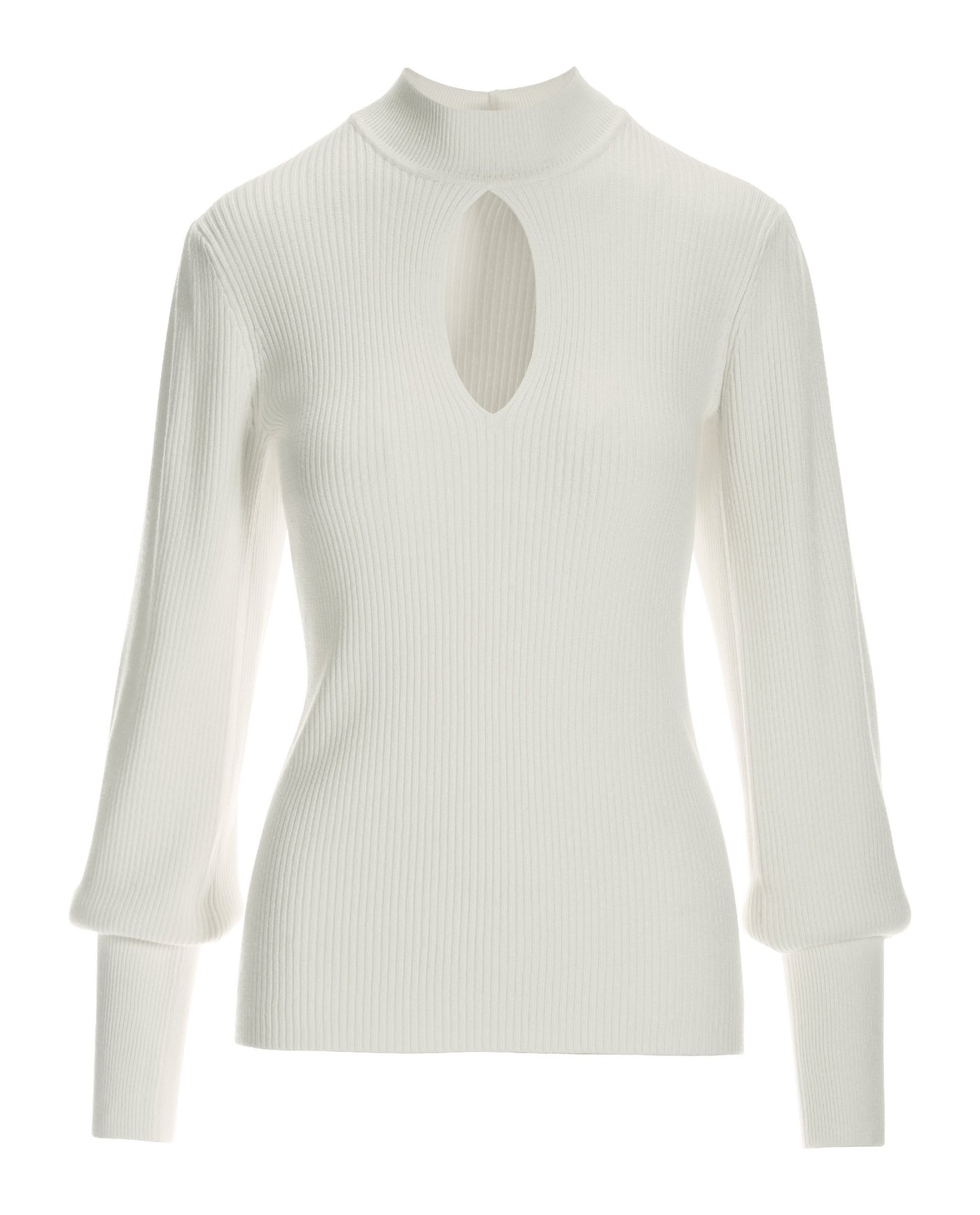 Ribbed Mock Neck Keyhole Sweater Off White