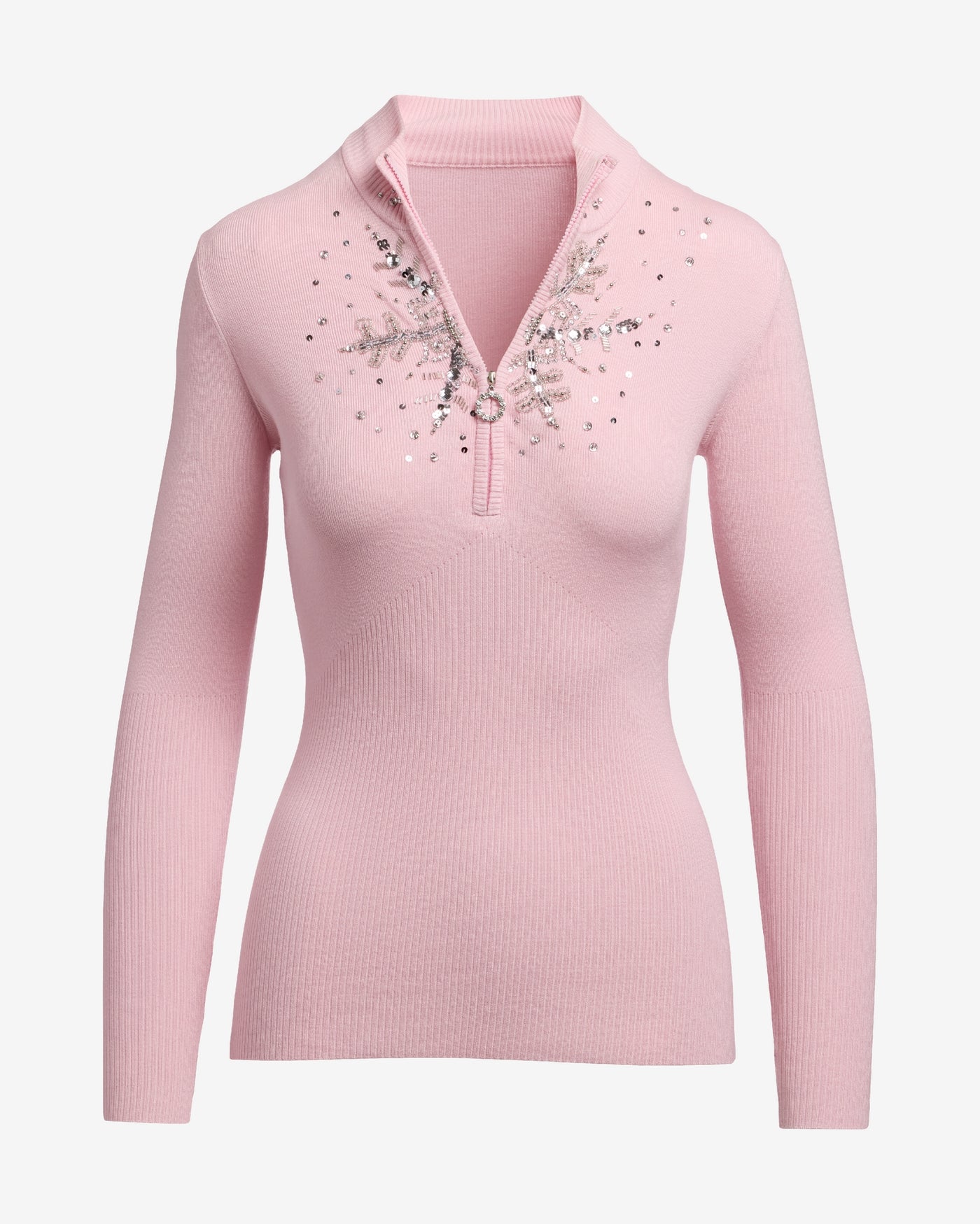 Snowflake Zip Sweater Soft Pink