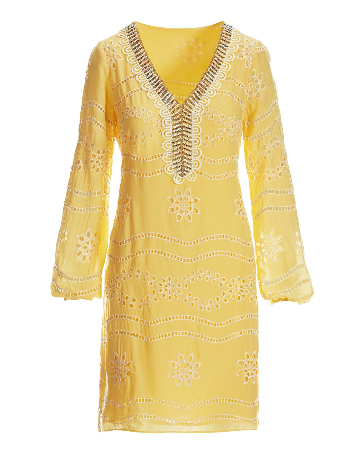 Embellished Lace Tunic Dress Lemon Drop