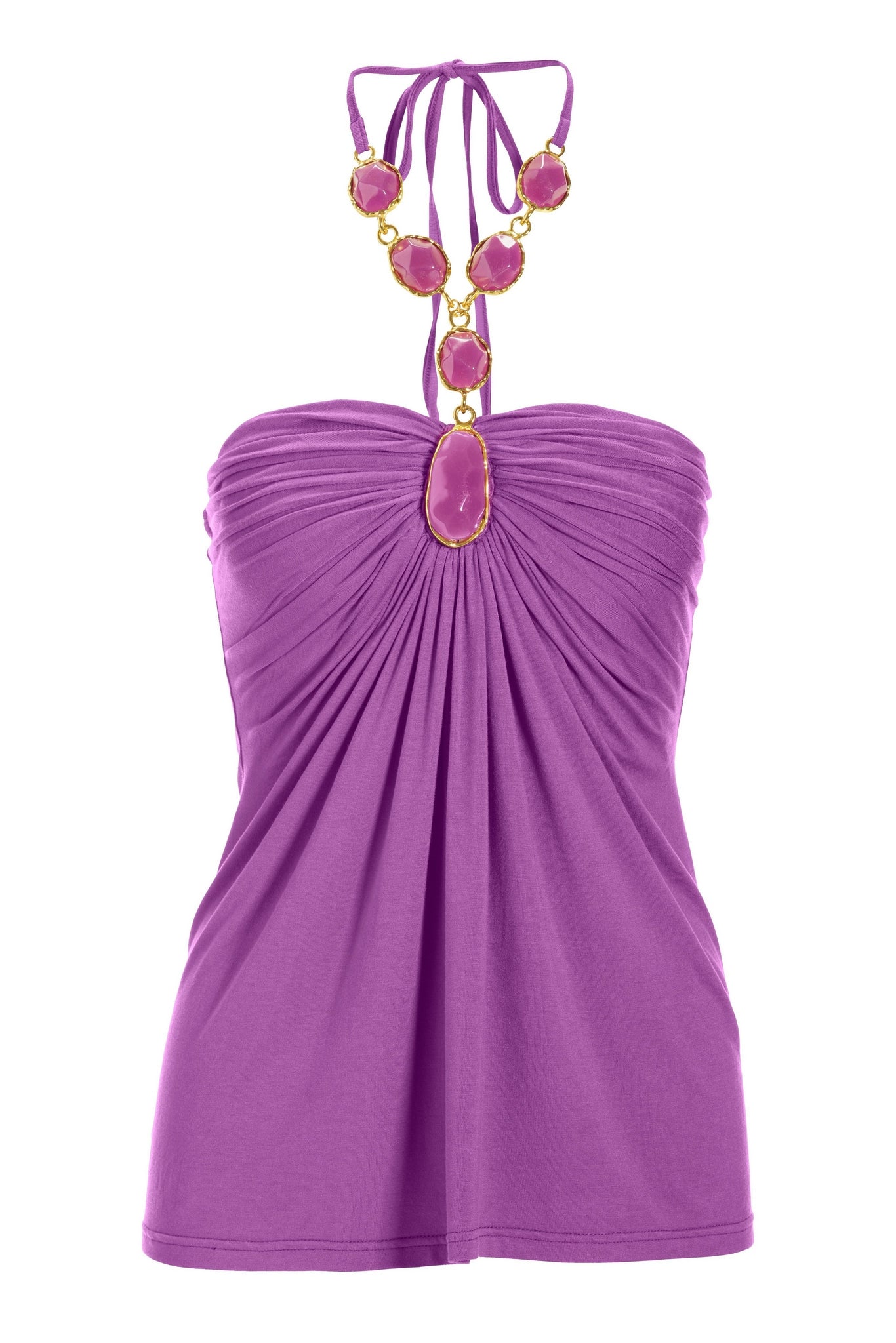 Embellished Trim Ruched Halter Iris Orchid