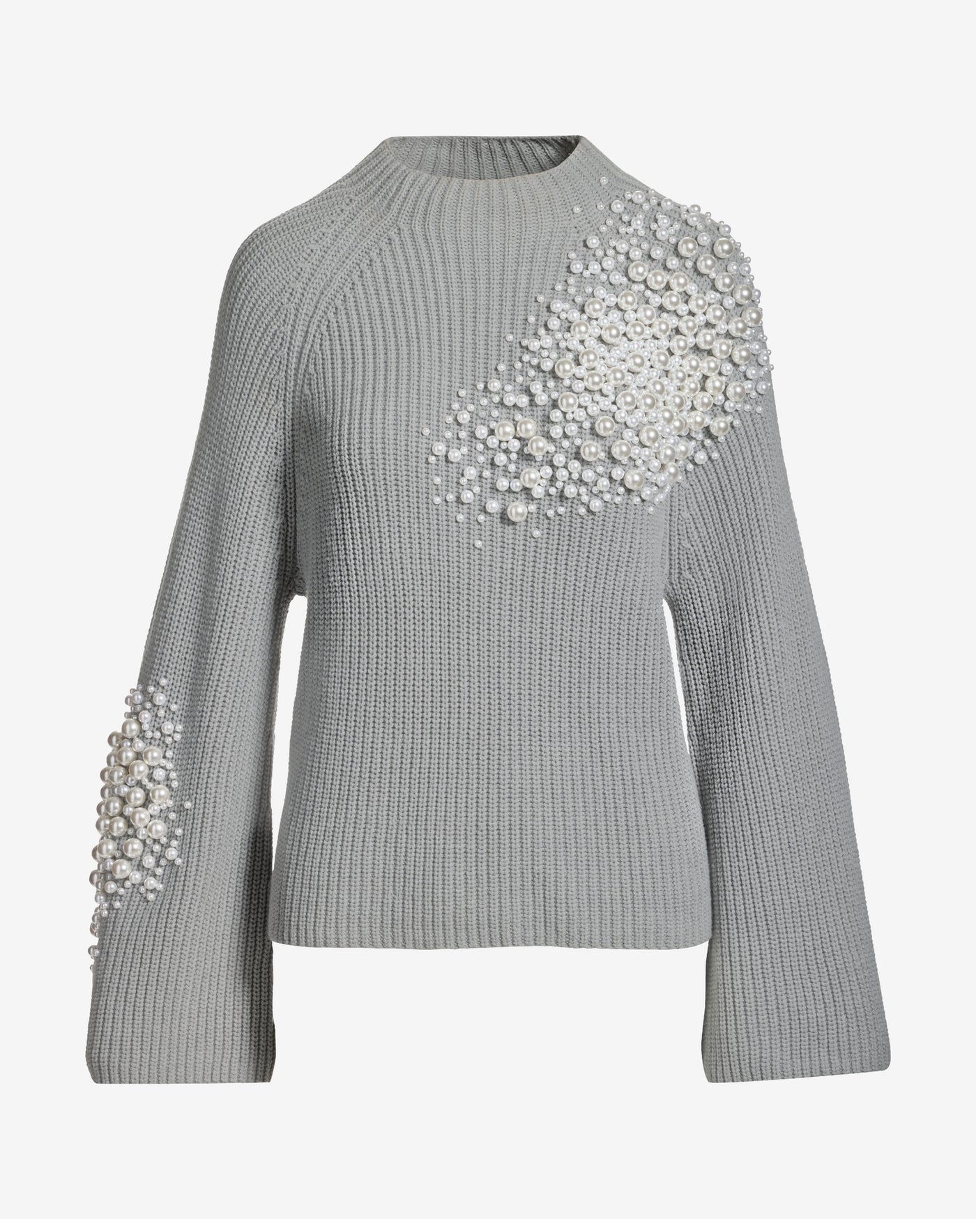 Pearl Embellished Flare Sleeve Sweater Heather Gray