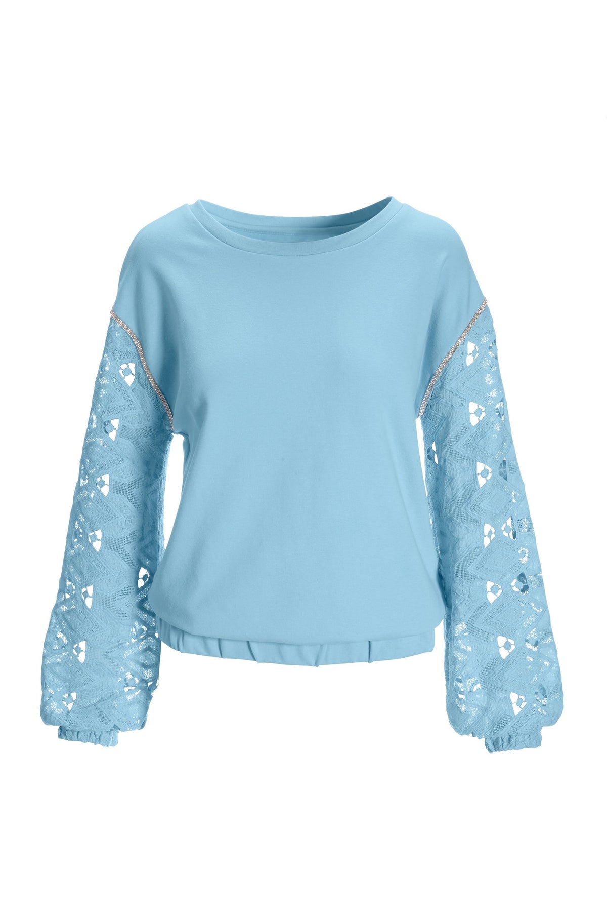Embellished Lace Sleeve Sweatshirt Airy Blue