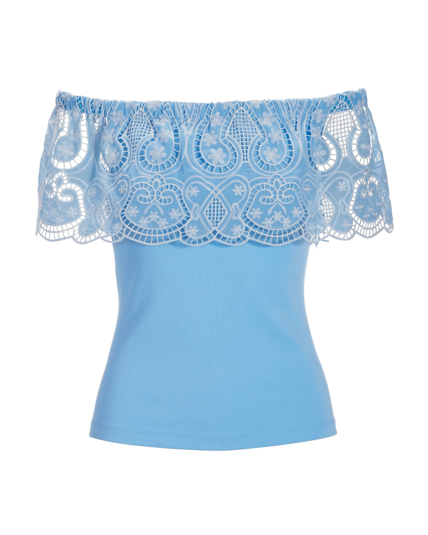 Two-Tone Lace Overlay Top Blue White