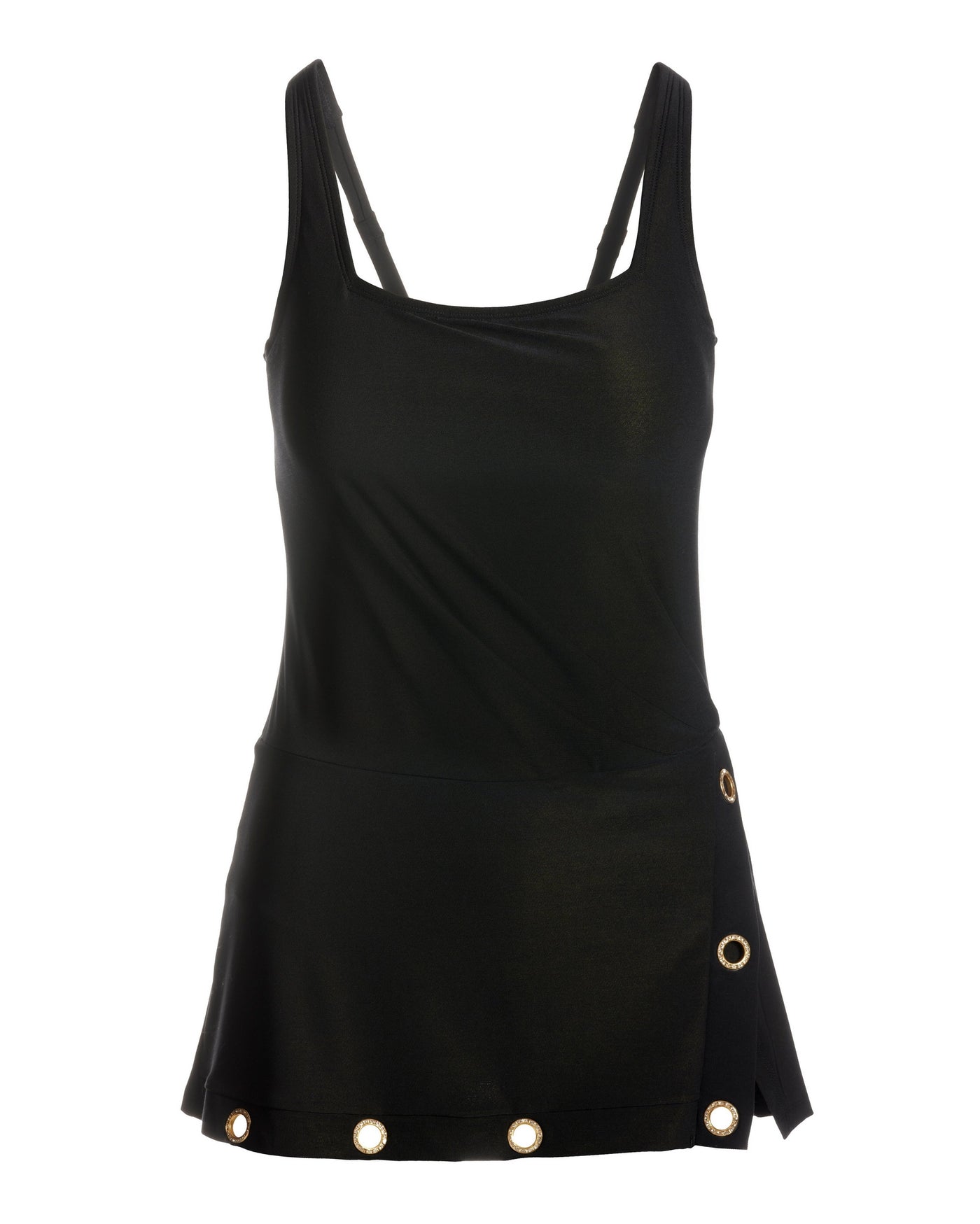 Crystal Grommet Square-Neck Swim Dress Black