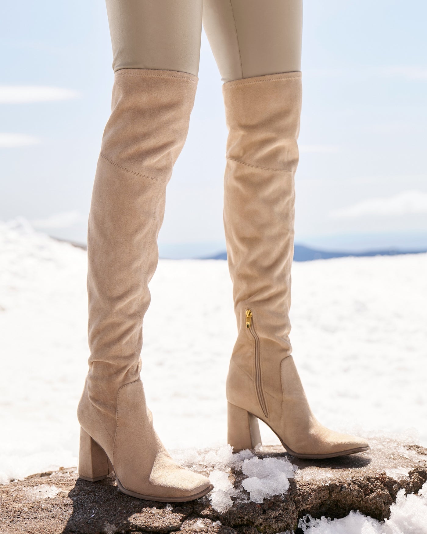 Over the Knee Square Toe Boot Natural