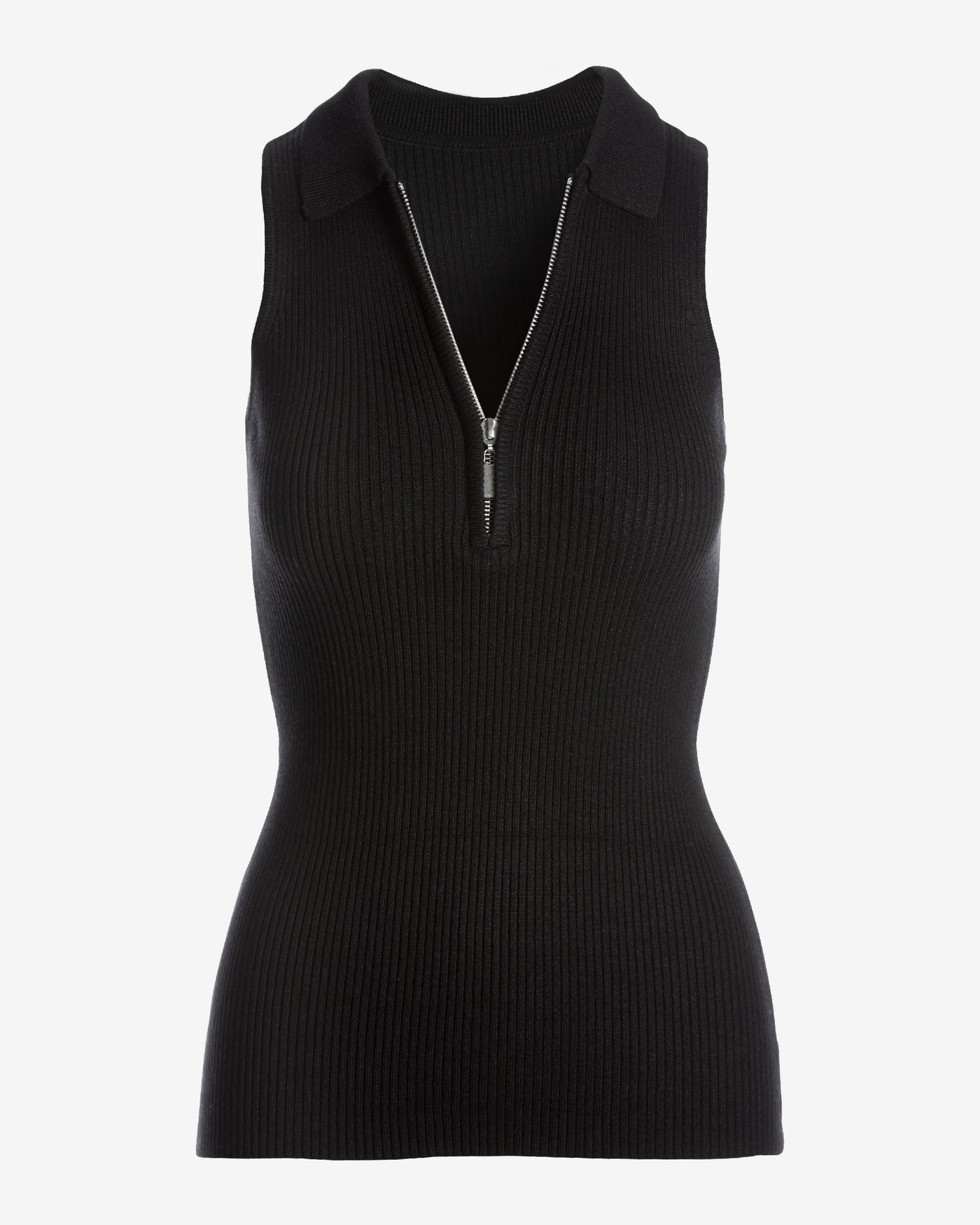 Sleeveless Ribbed Half-Zip Sweater Black