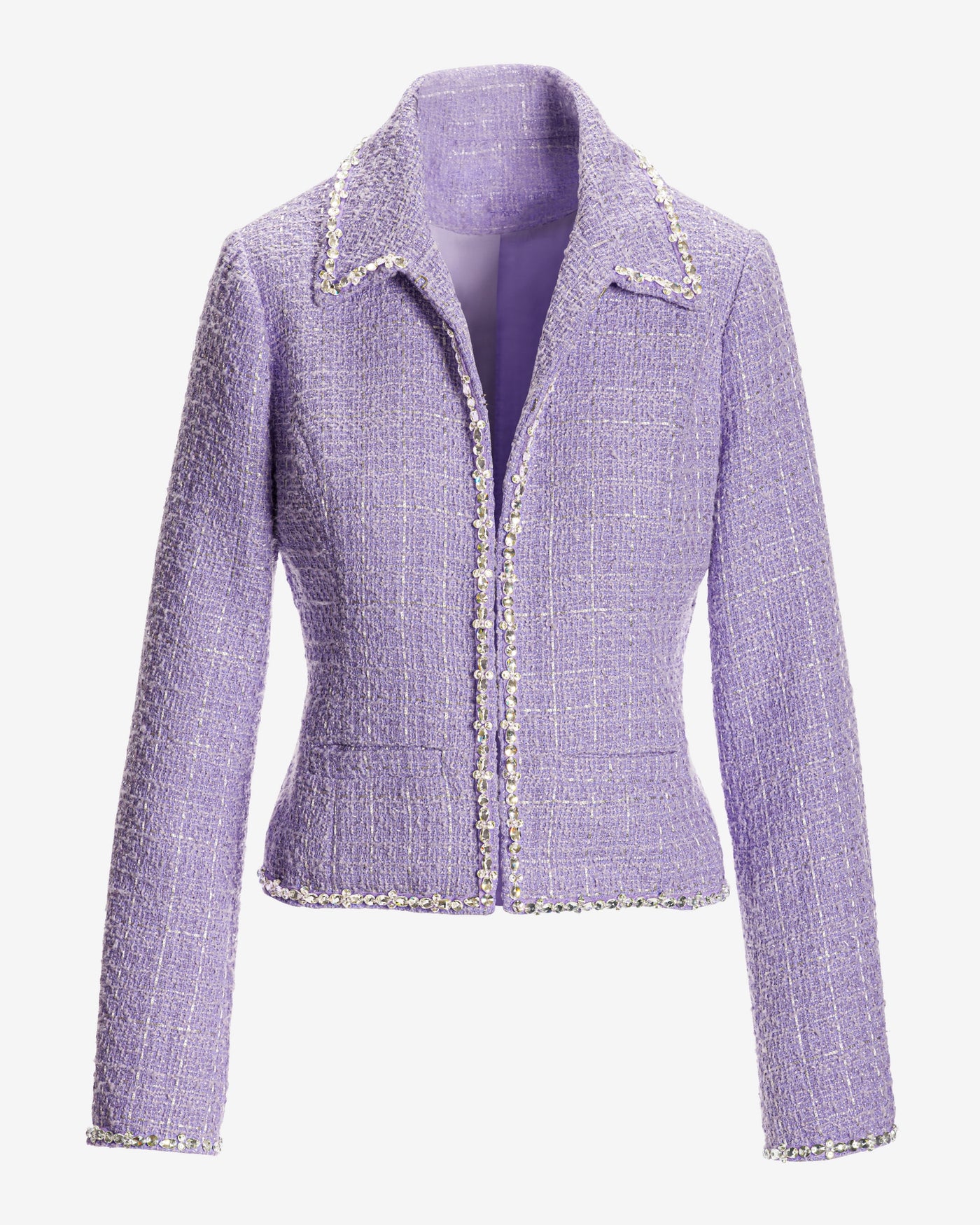 Crystal Trim Collared Tweed Jacket Violet Tulip