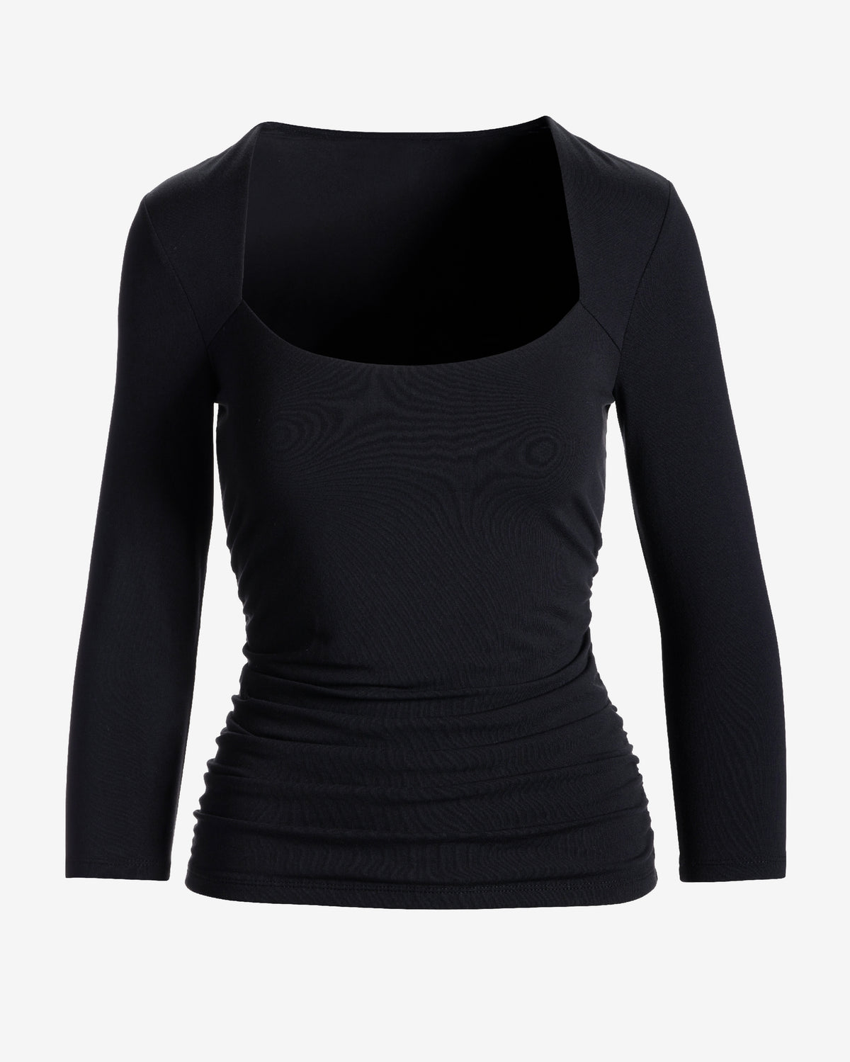 So Sexy Ruched 3/4 Sleeve Scoop Neck Top Proper Black