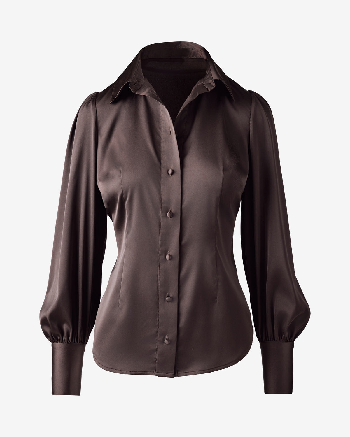 Victoria Charmeuse Chic Drama Sleeve Shirt Chocolate Torte
