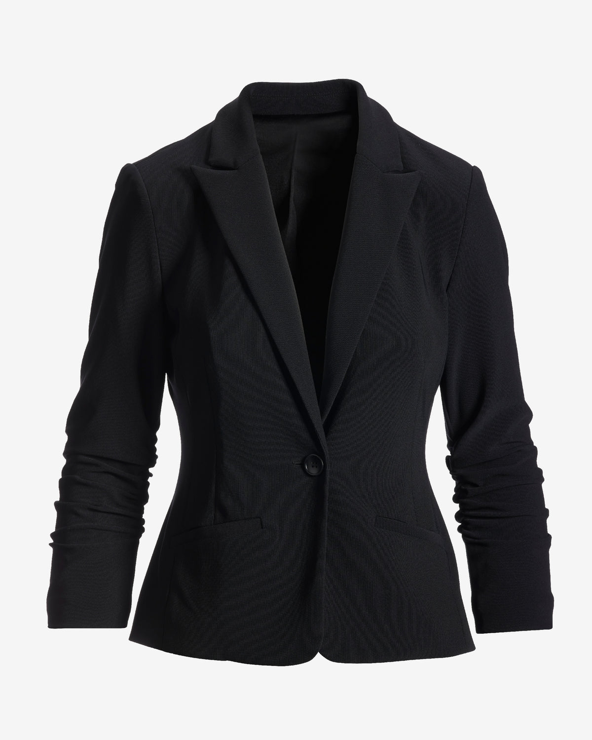 Beyond Travel Short Ruched Sleeve Blazer Jet Black