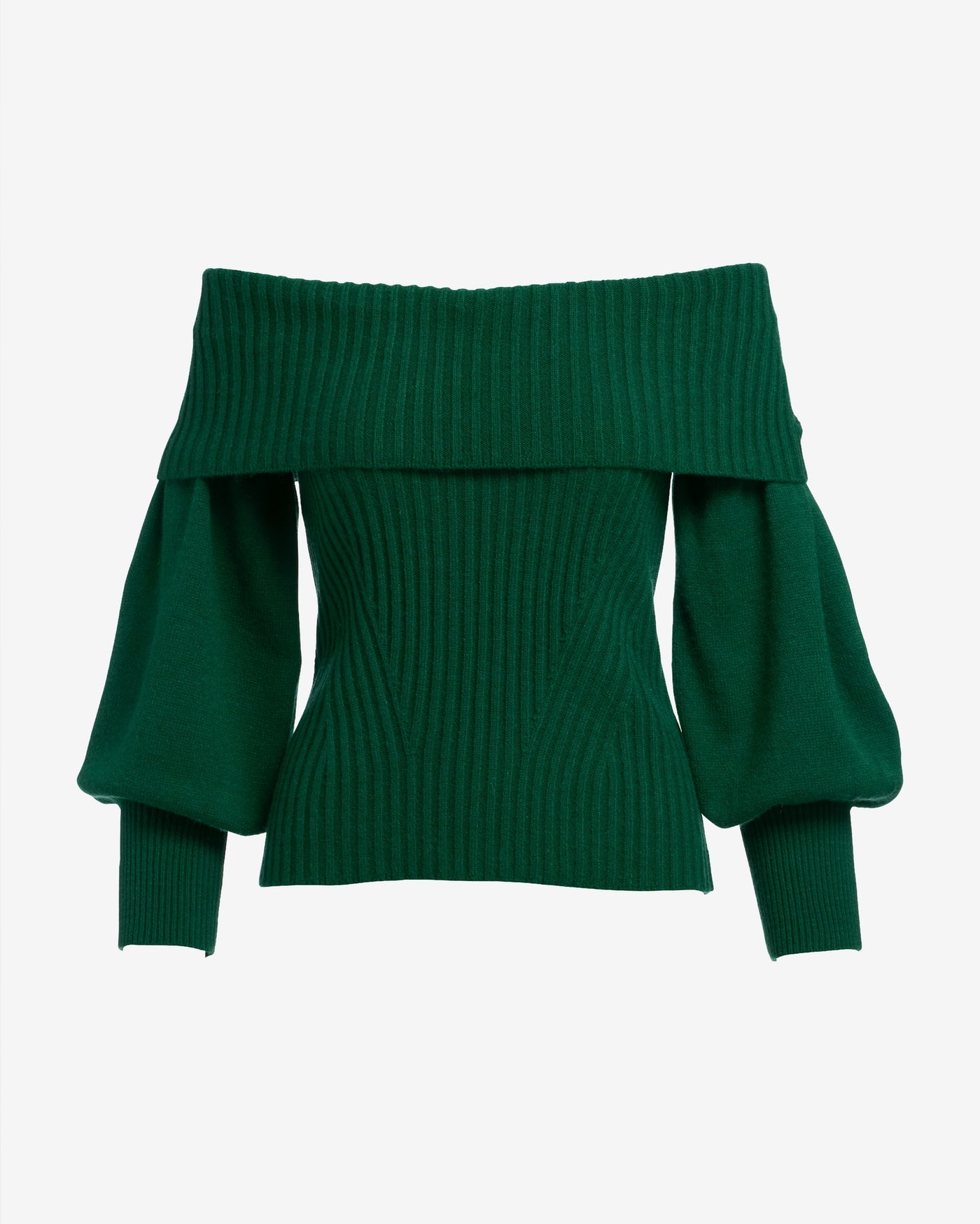 Wide Rib Fold Over Sweater Emerald