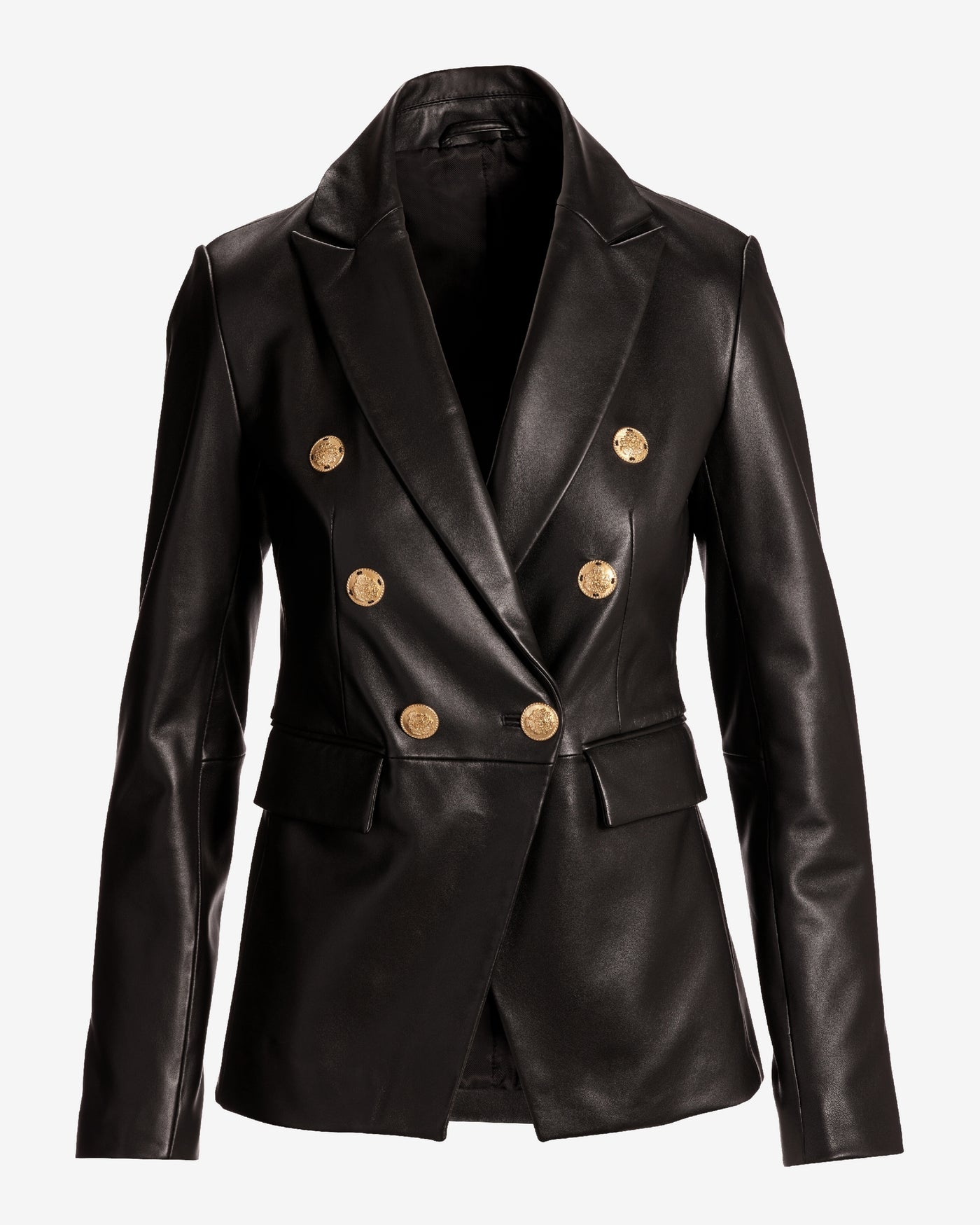 Genuine Leather Double Breasted Blazer Black