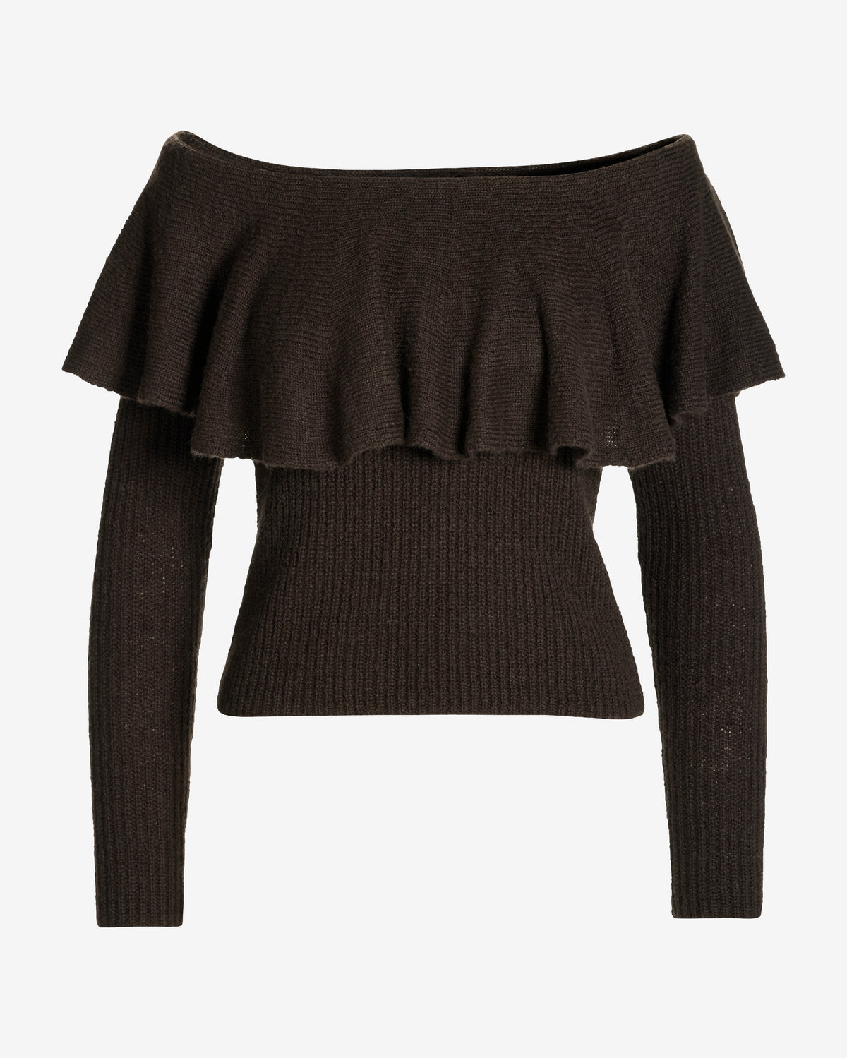 Off The Shoulder Ruffle Sweater Safari Brown