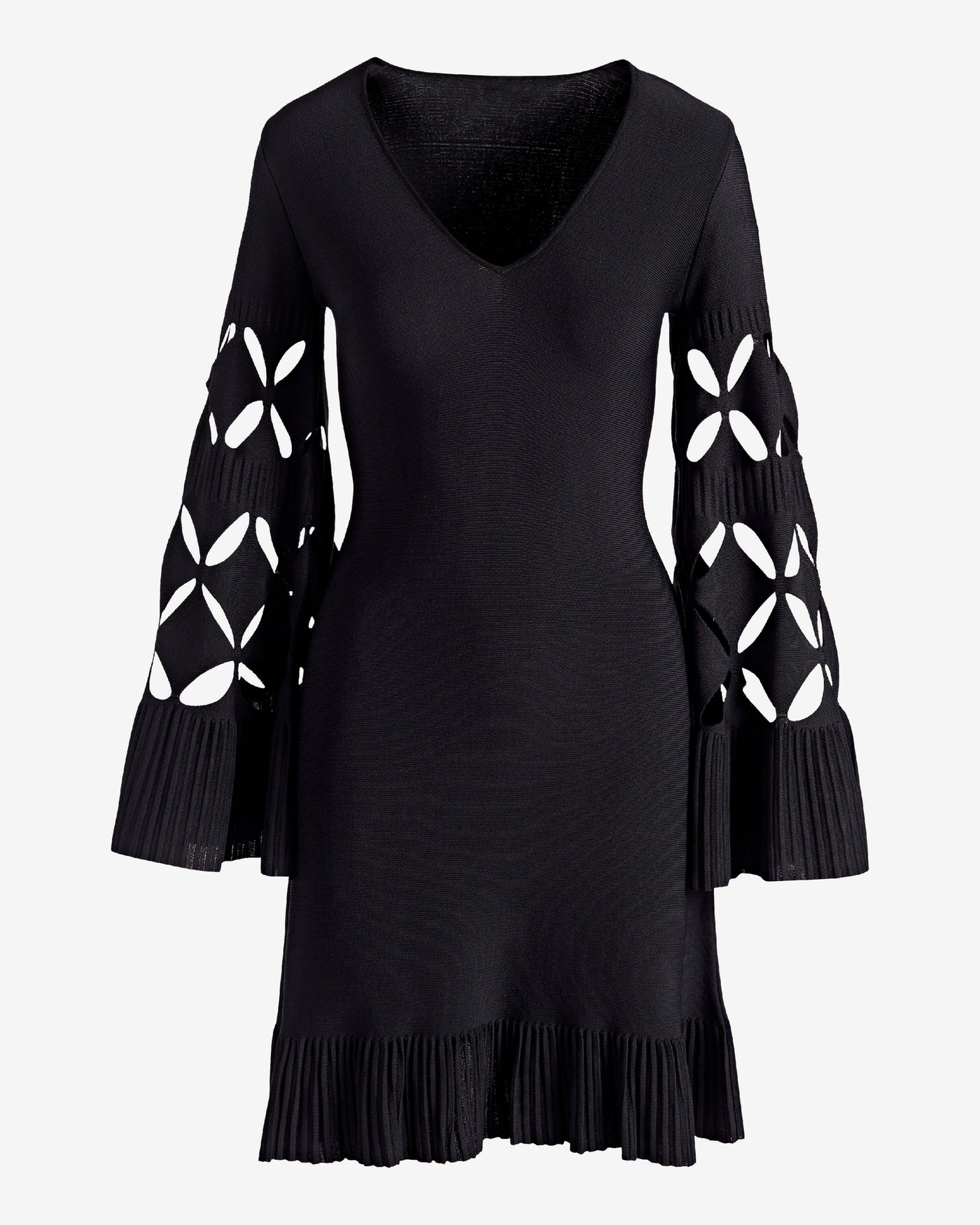 Laser Cut Milano Stitch Fit and Flare Dress Black