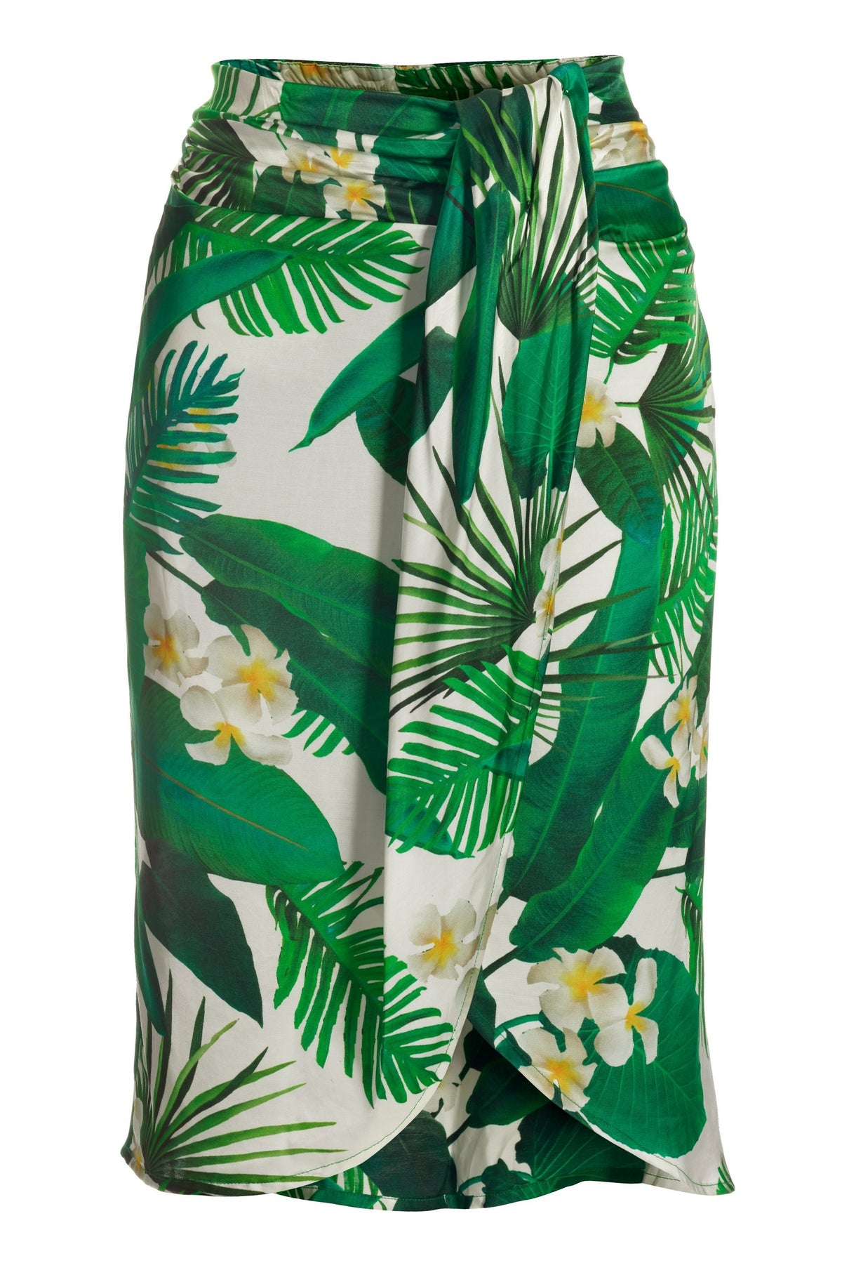 Tropical print charmeuse wrap skirt Green Multi