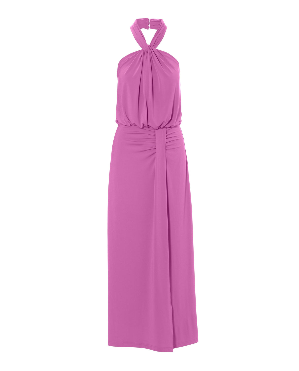 Halter Blouson Knit Ankle Length Dress Rosebud