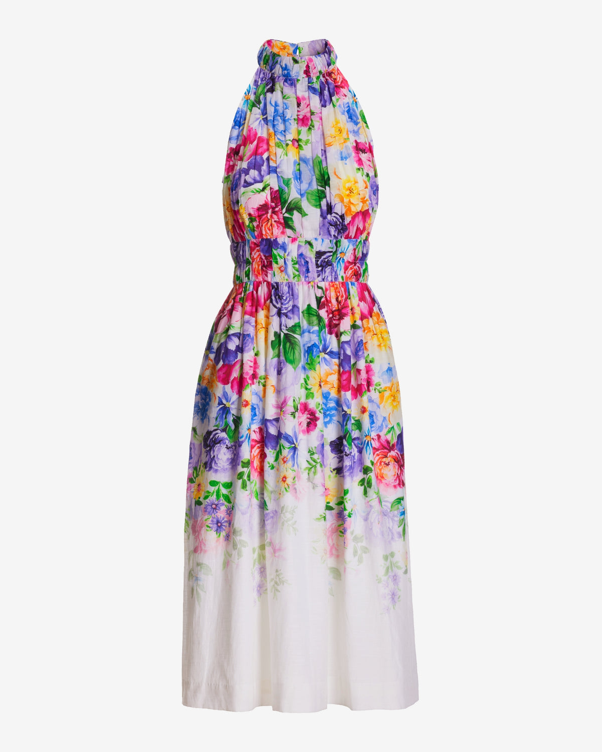 Garden of Romance Print Mock Neck Midi Fit and Flare Dress Multi