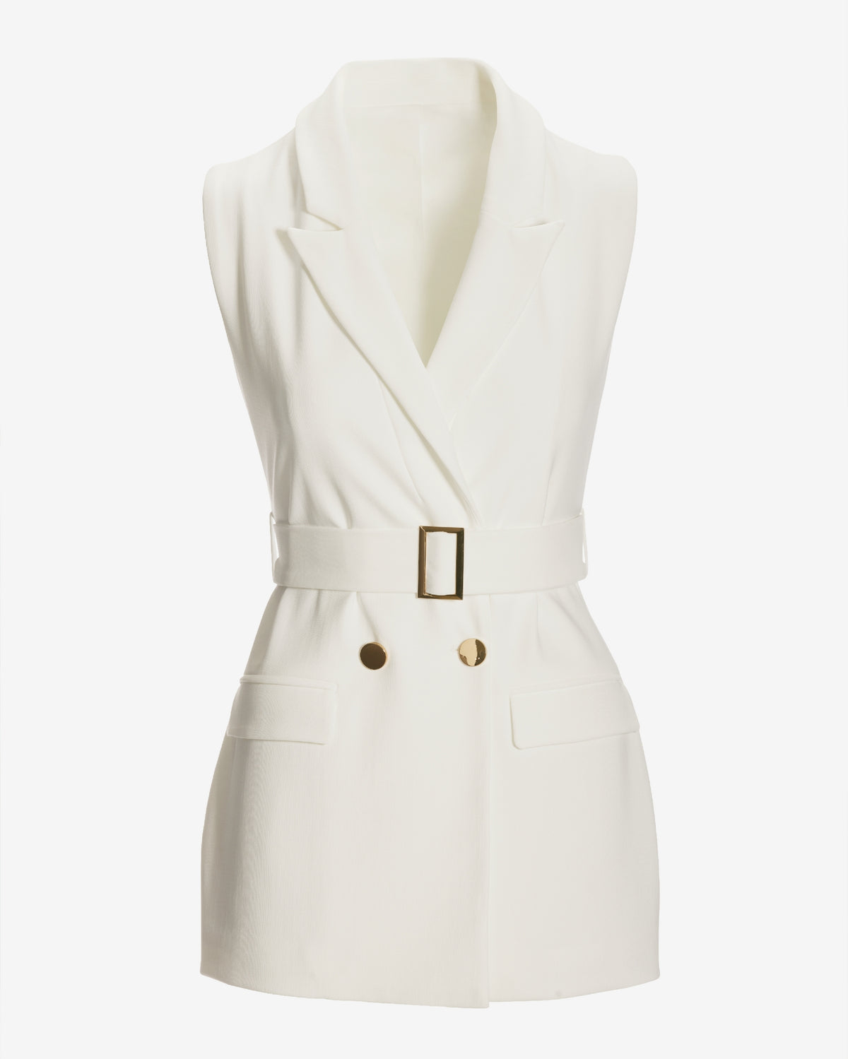 Beyond Travel Sleeveless Belted Blazer Ivory Coast