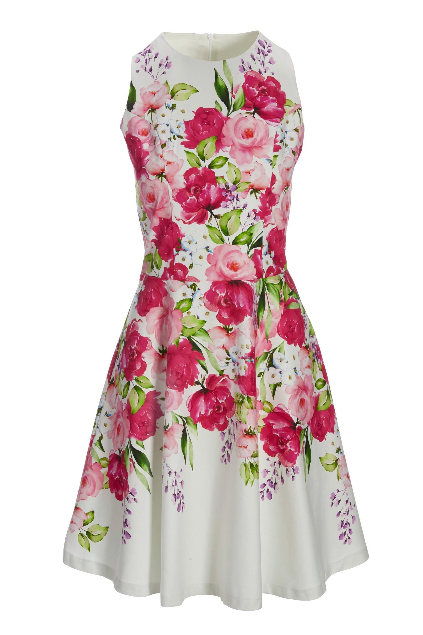 Garden Party High Neck Fit and Flare Dress Pink Multi