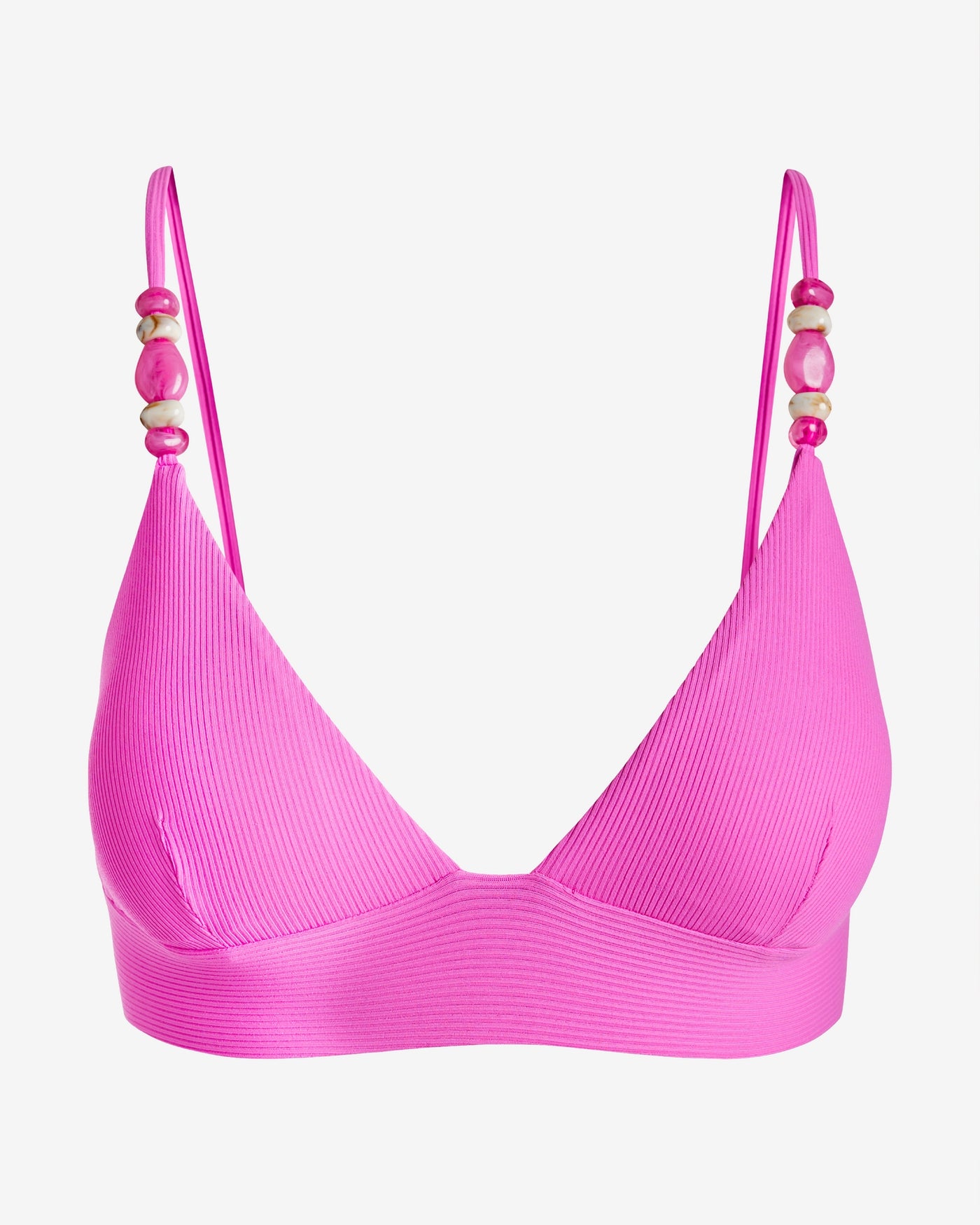 Becca Ribbed Beaded Bikini Top Pink