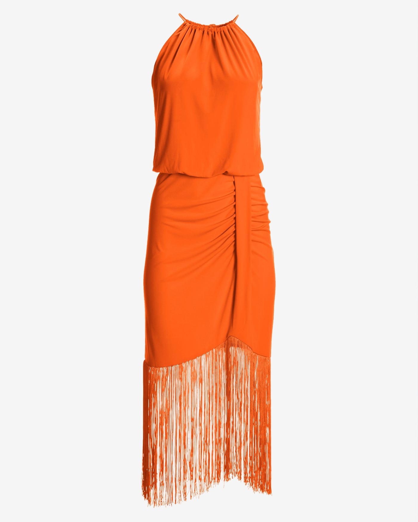 High Neck Fringe Knit Midi Dress Flame