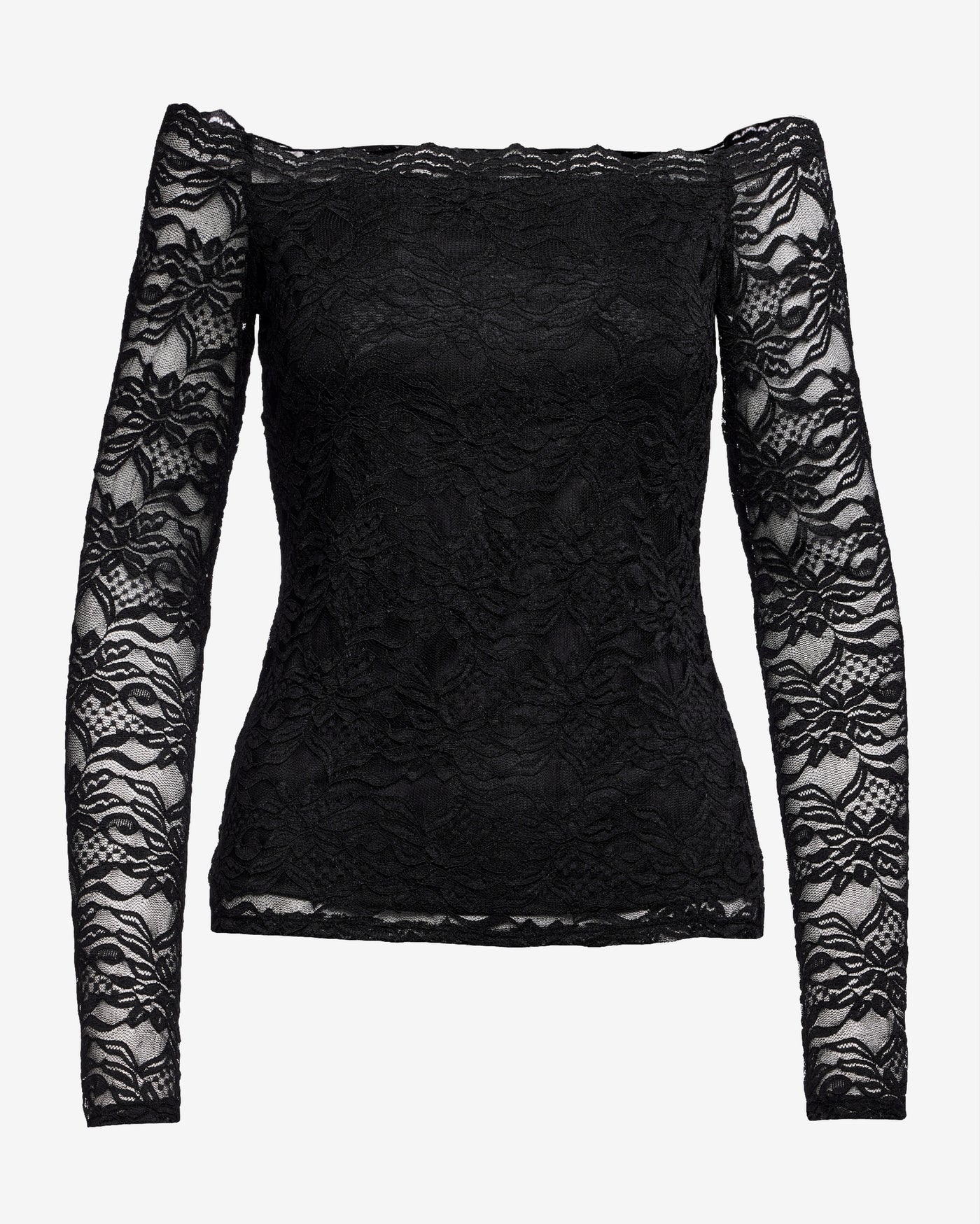 Off the Shoulder Scallop Lace Top Black