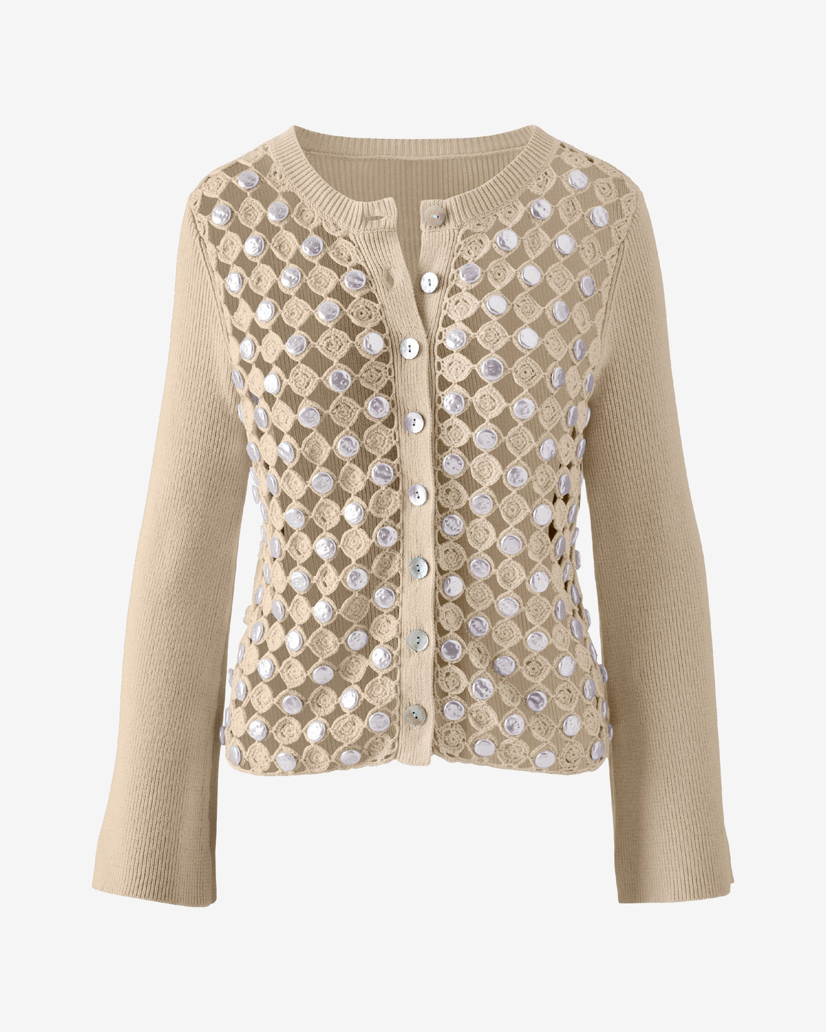 Fresh Water Pearl Crochet Cardigan Sandshell