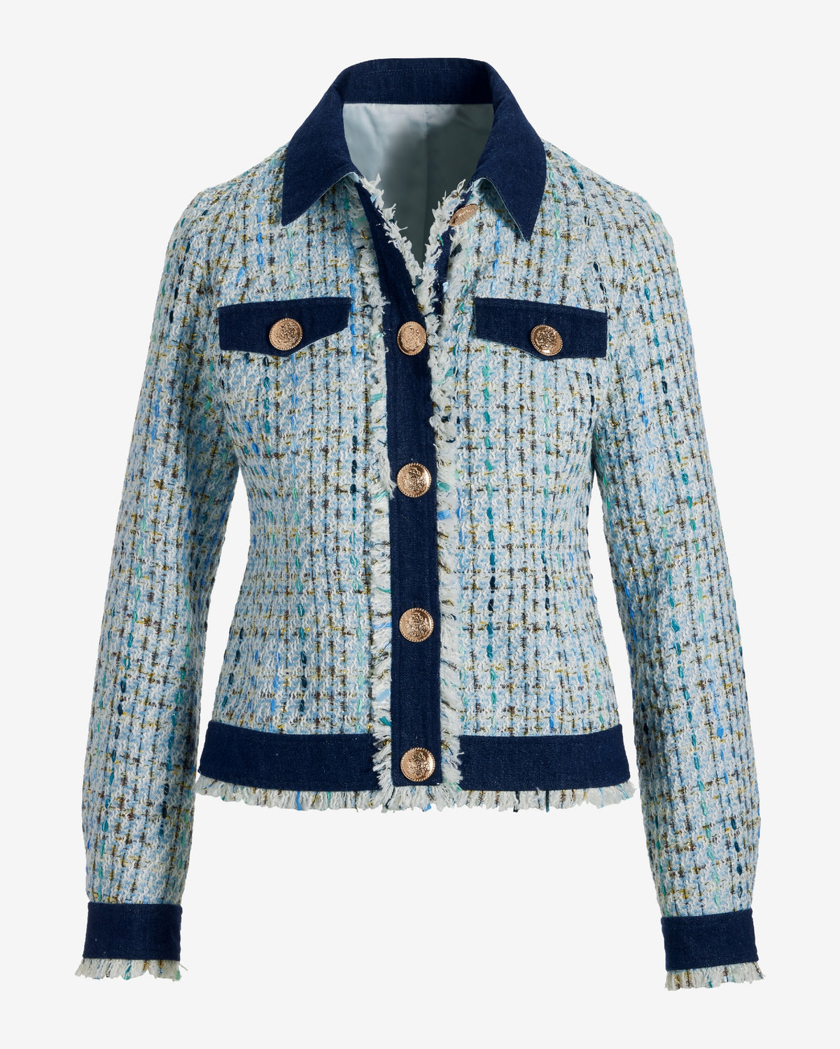 Shimmer Tweed Denim Trim Jacket Light Blue Multi
