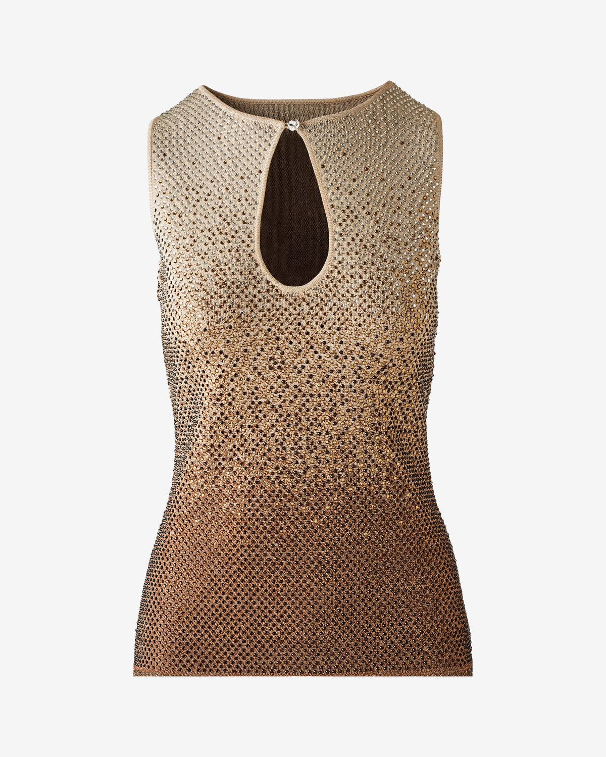 Rhinestone Ombre Keyhole Sleeveless Sweater Top Gold Multi