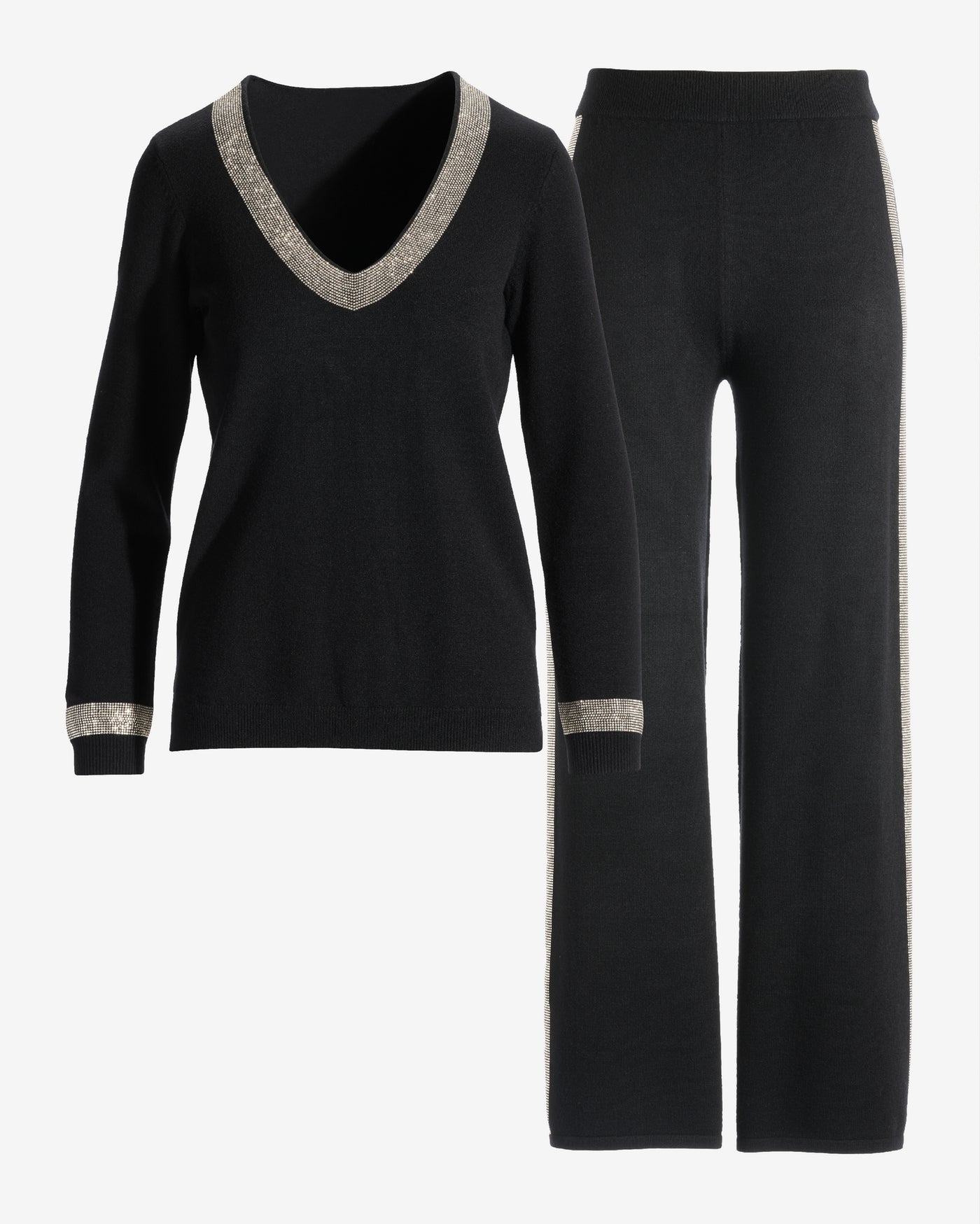 Embellished V Neck Sweater Lounge Set Black