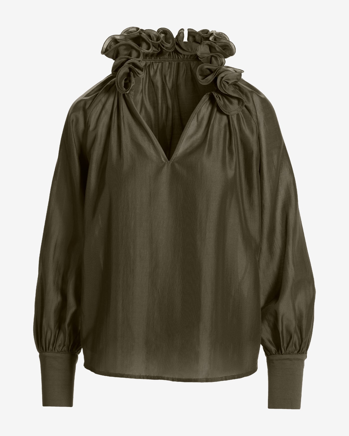 Ruffle Collar Blouse Olive Night
