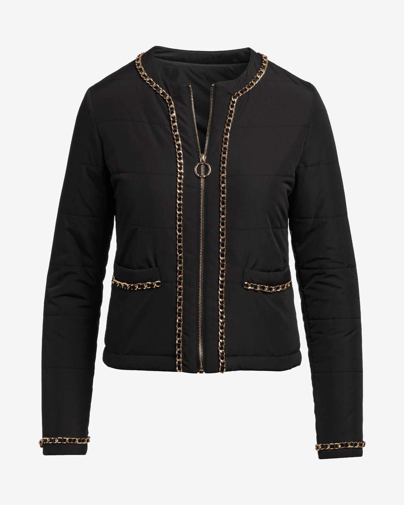 Chain Trim Light Weight Puffer Jacket Black
