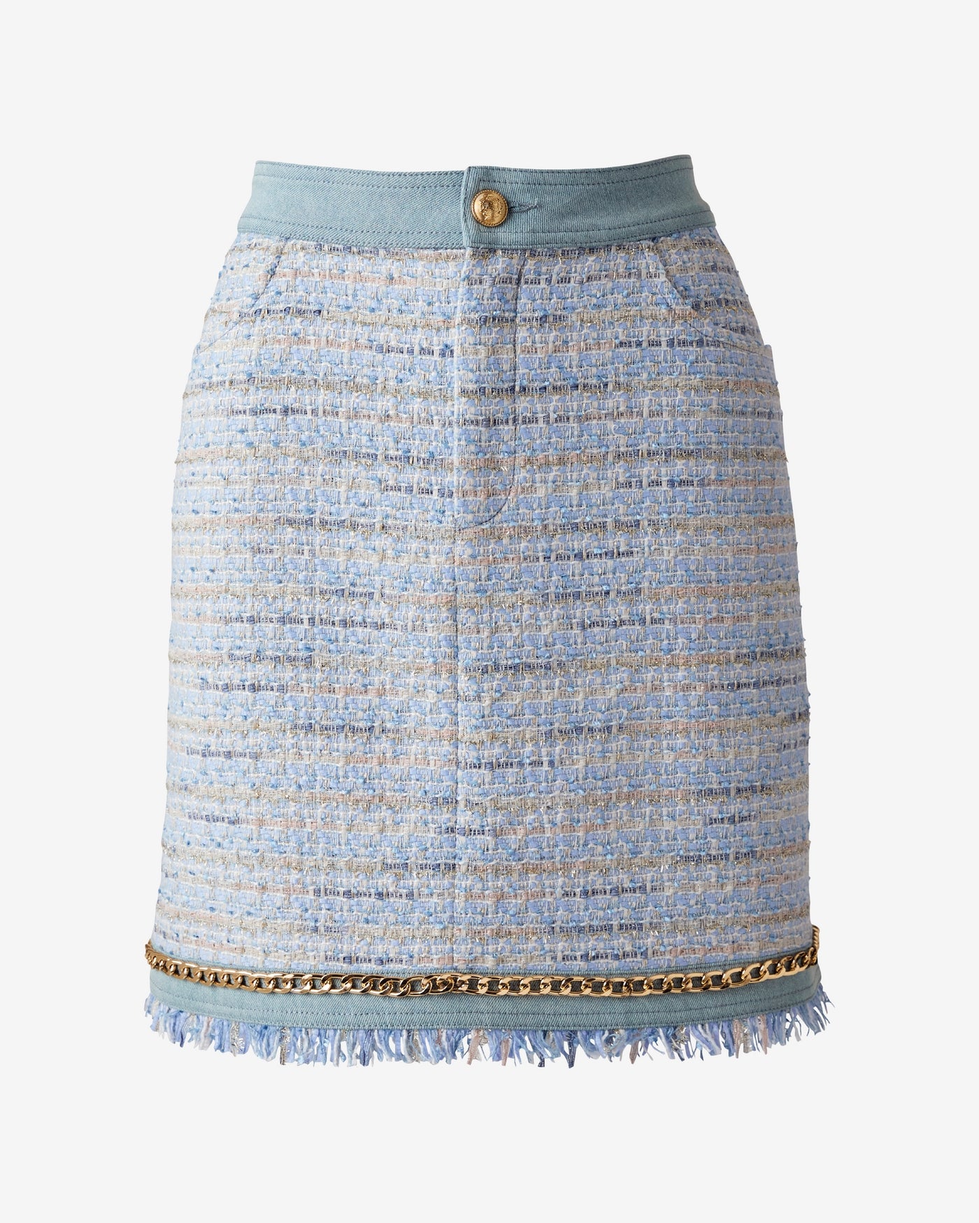 Denim Trim Tweed Skirt Blue Multi