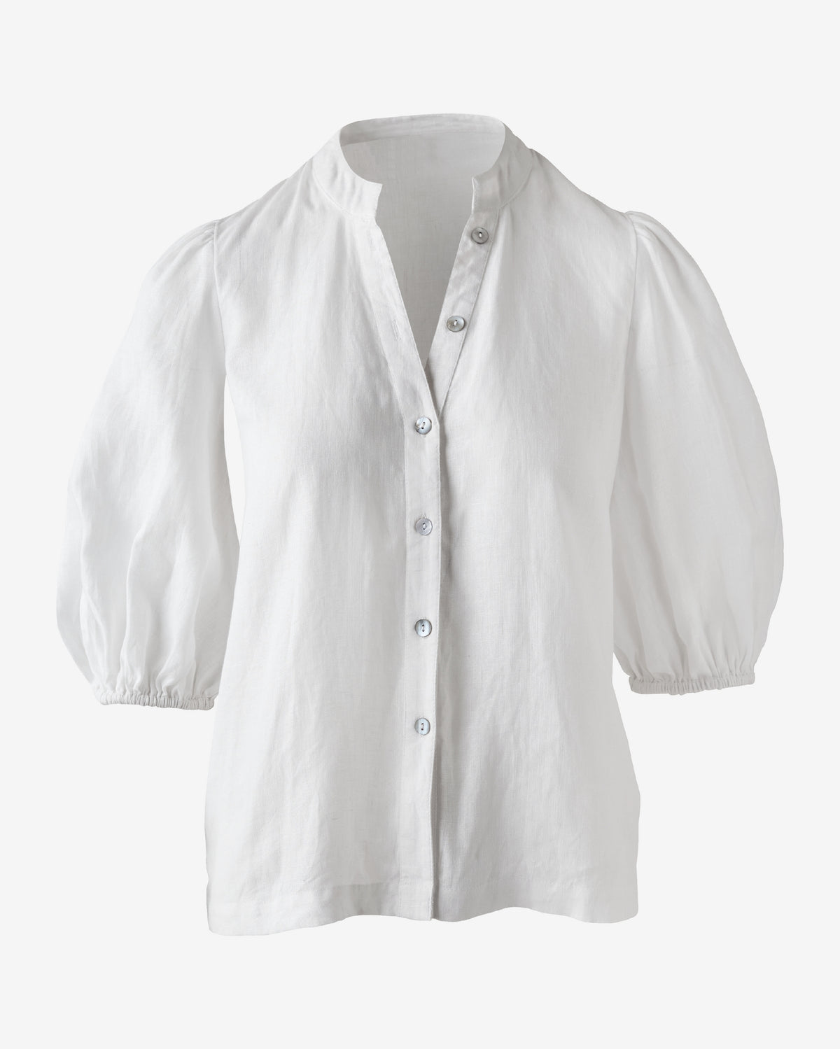 Linen Puff Sleeve Button Up Blouse White