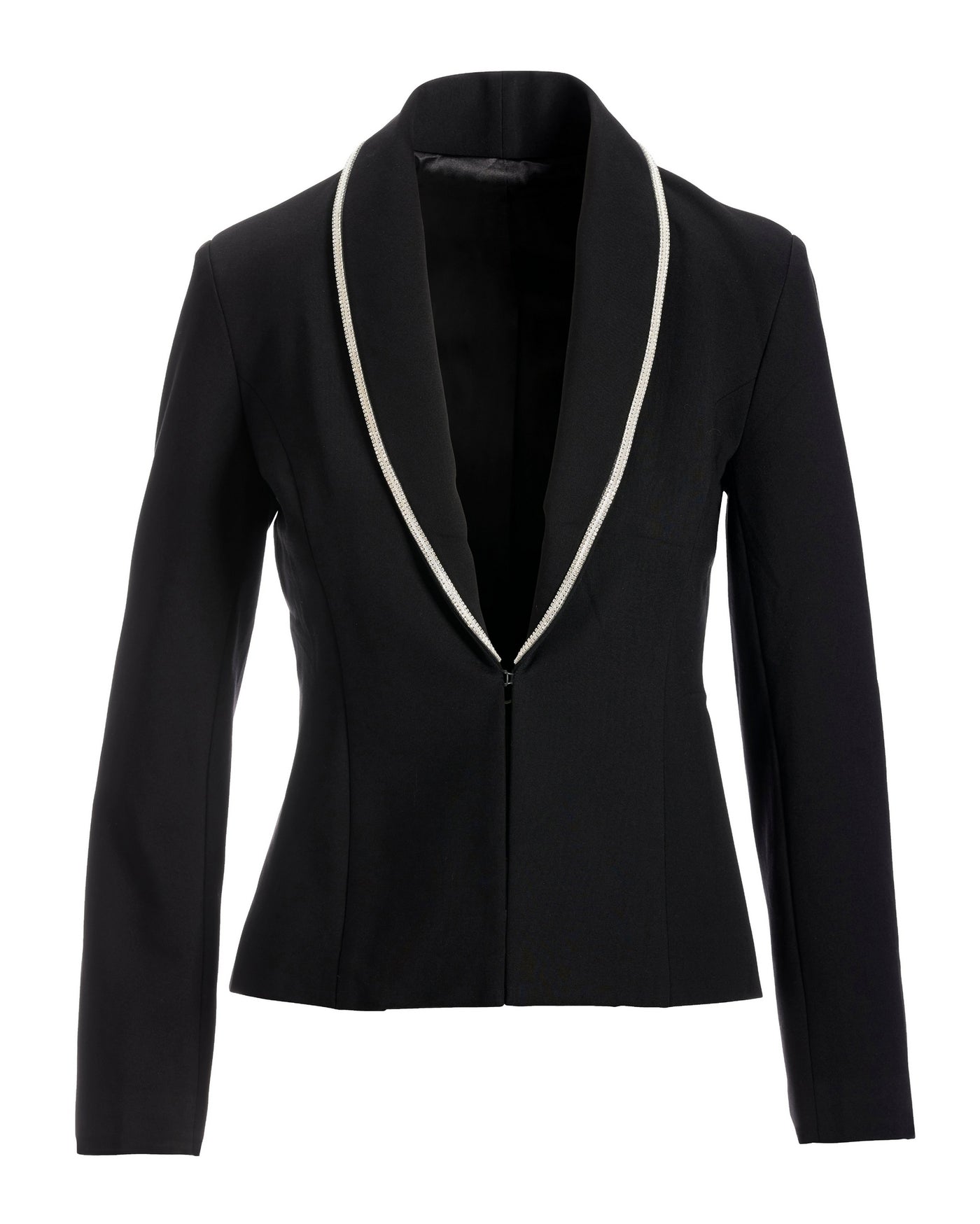 Chic Rhinestone Trim Ponte Blazer Black