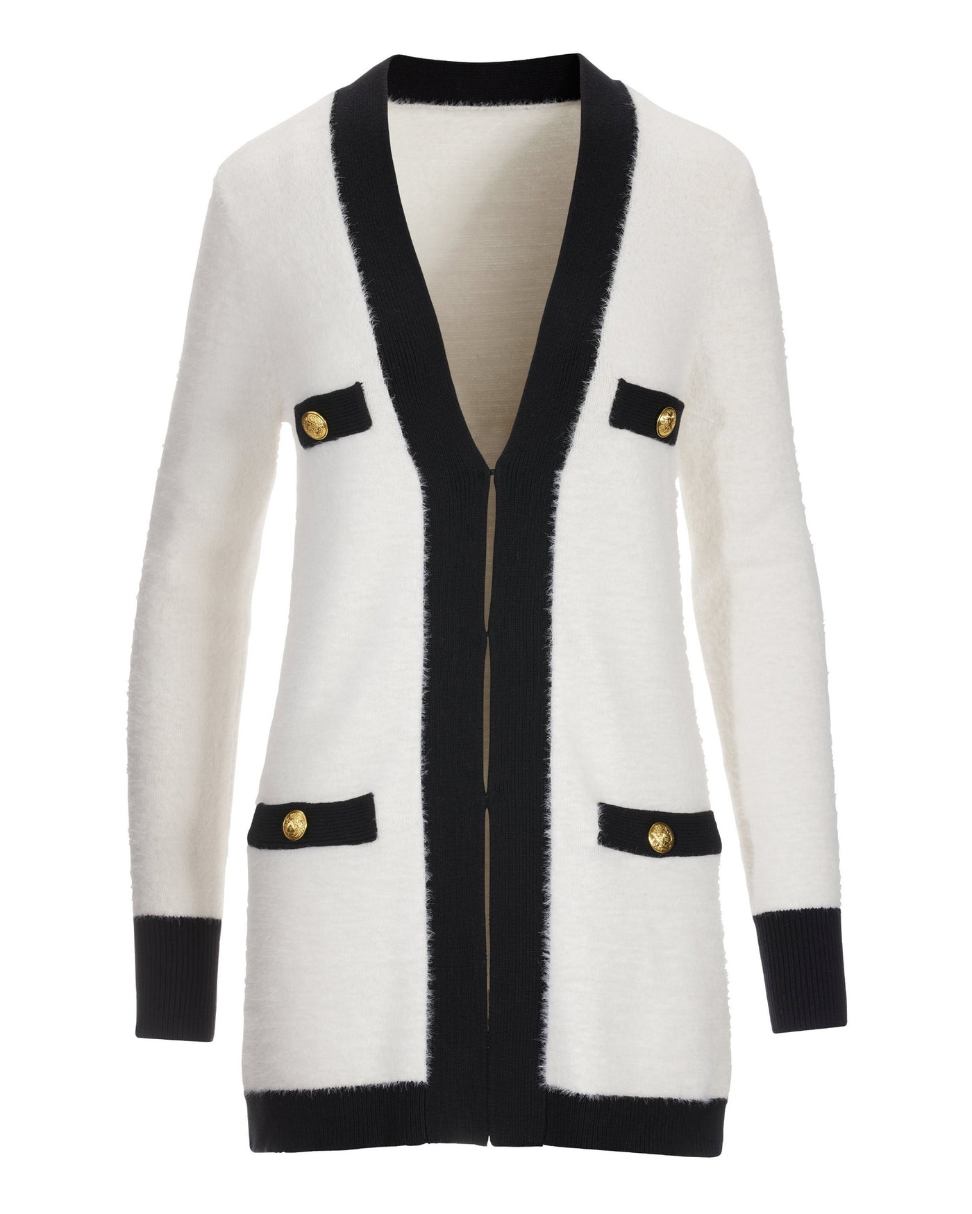 Plush Colorblock Cardigan Off White/Black