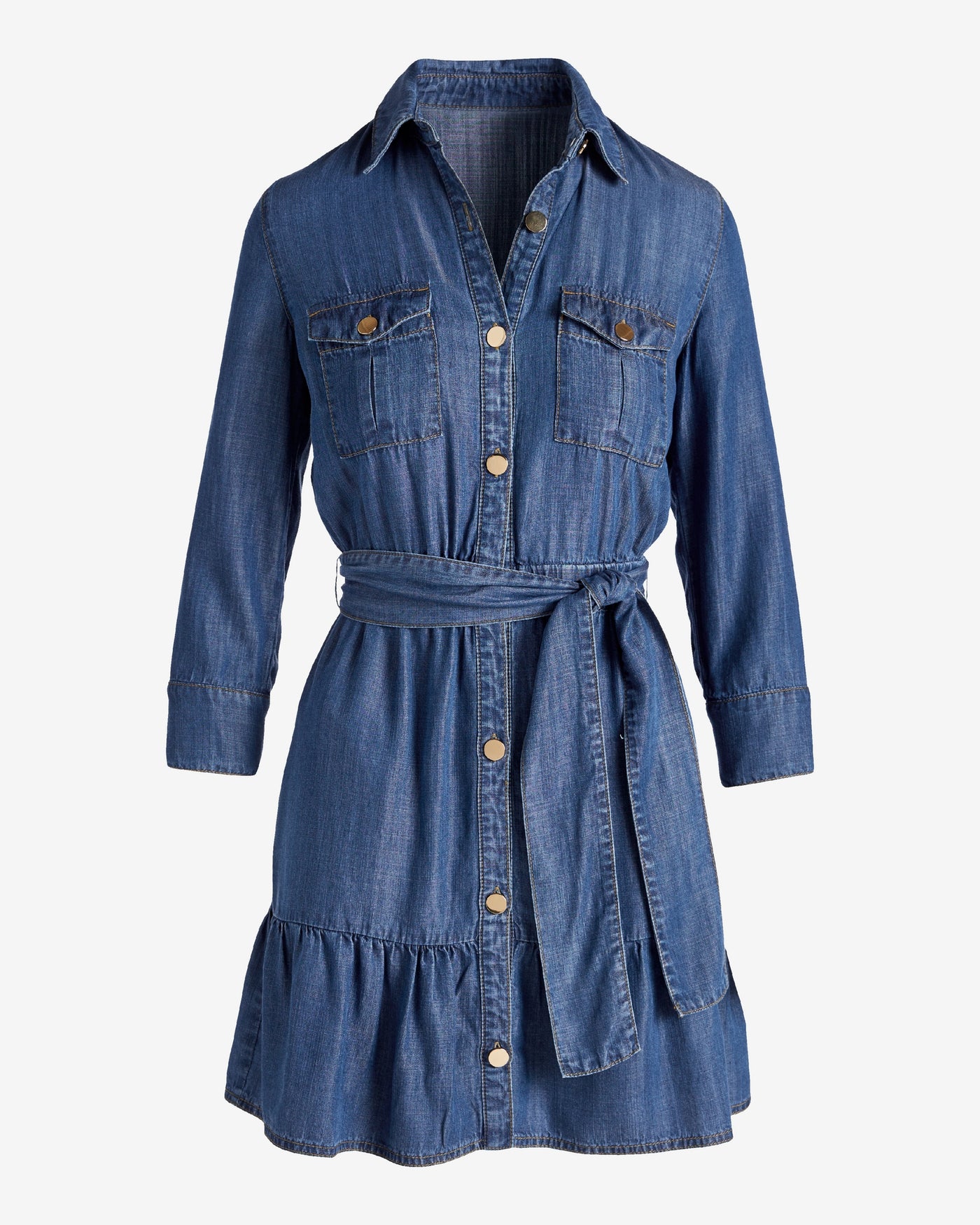 Luxe Chambray Button Up Mini Dress Deep Blue