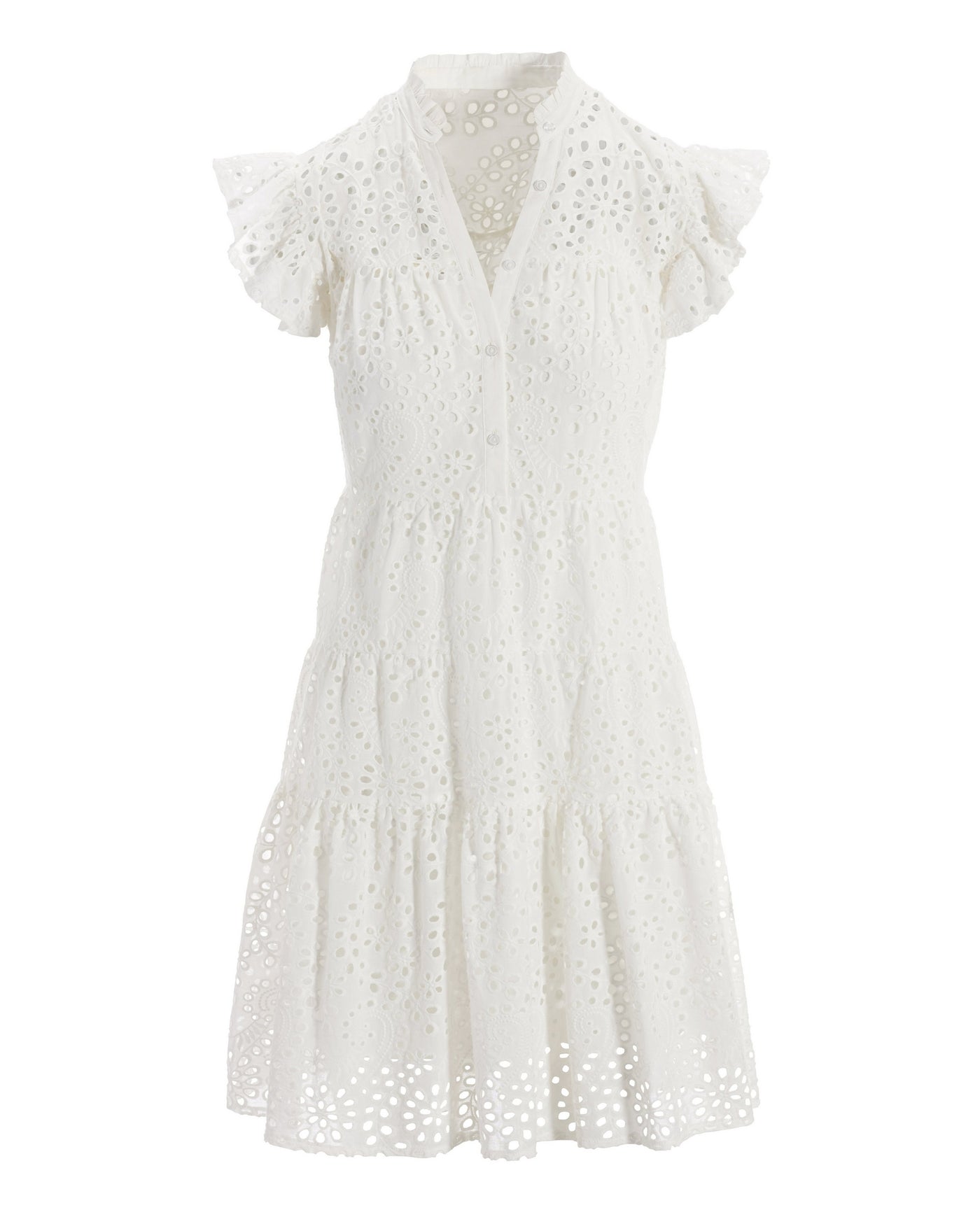Eyelet Ruffle Tiered Short Dress White