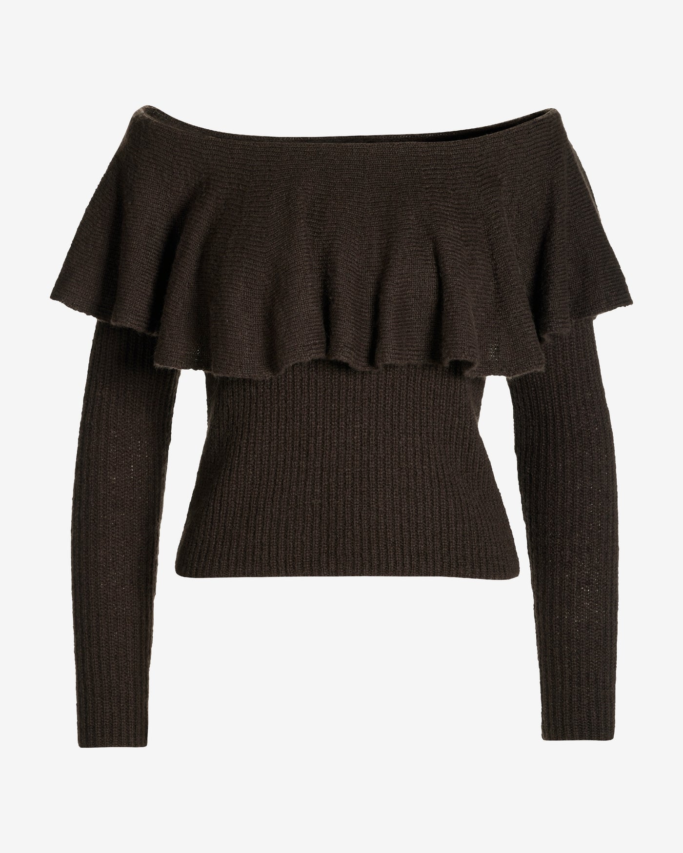 Off The Shoulder Ruffle Sweater Safari Brown