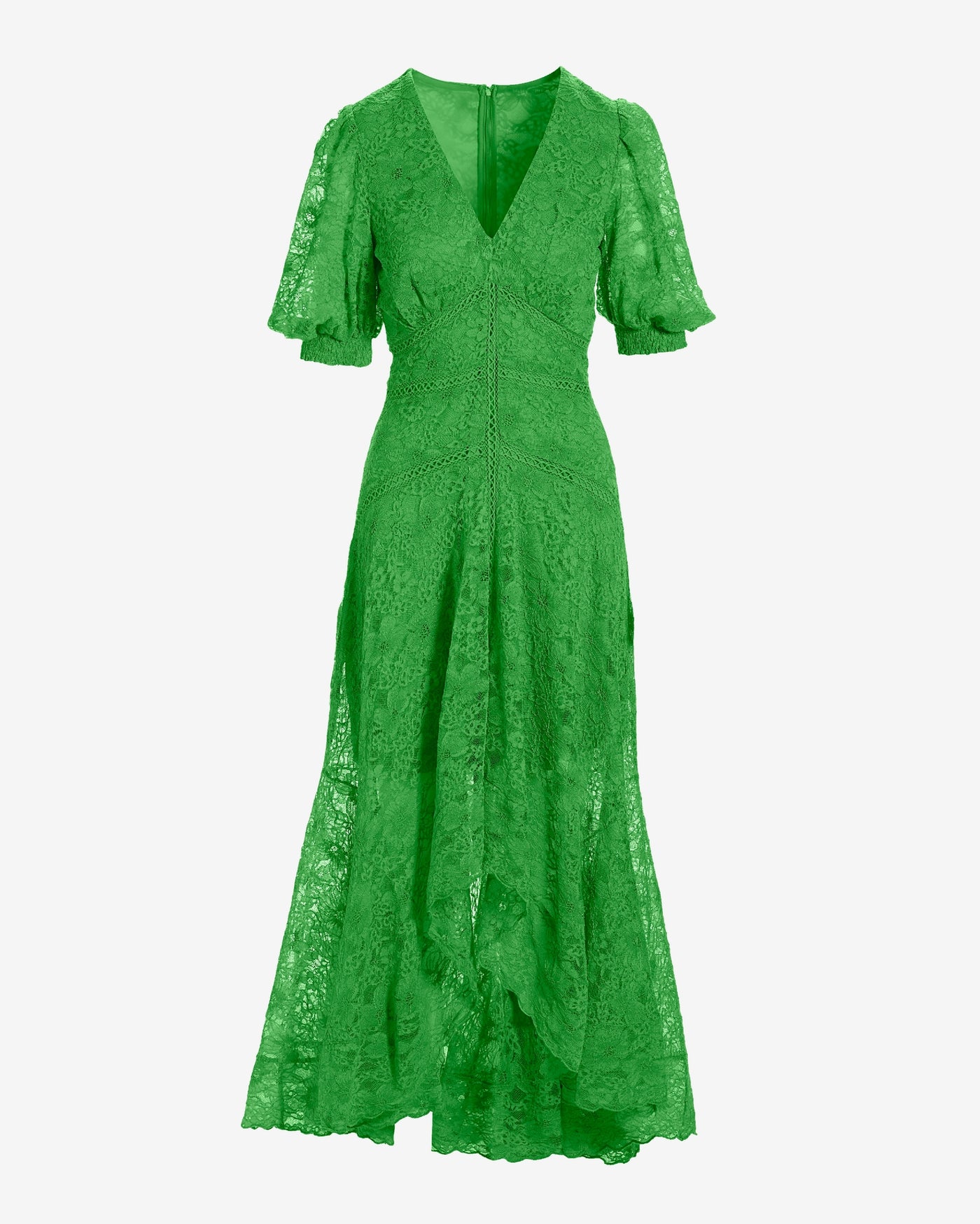 Lace High Low Puff Sleeve Maxi Dress Ivy Green