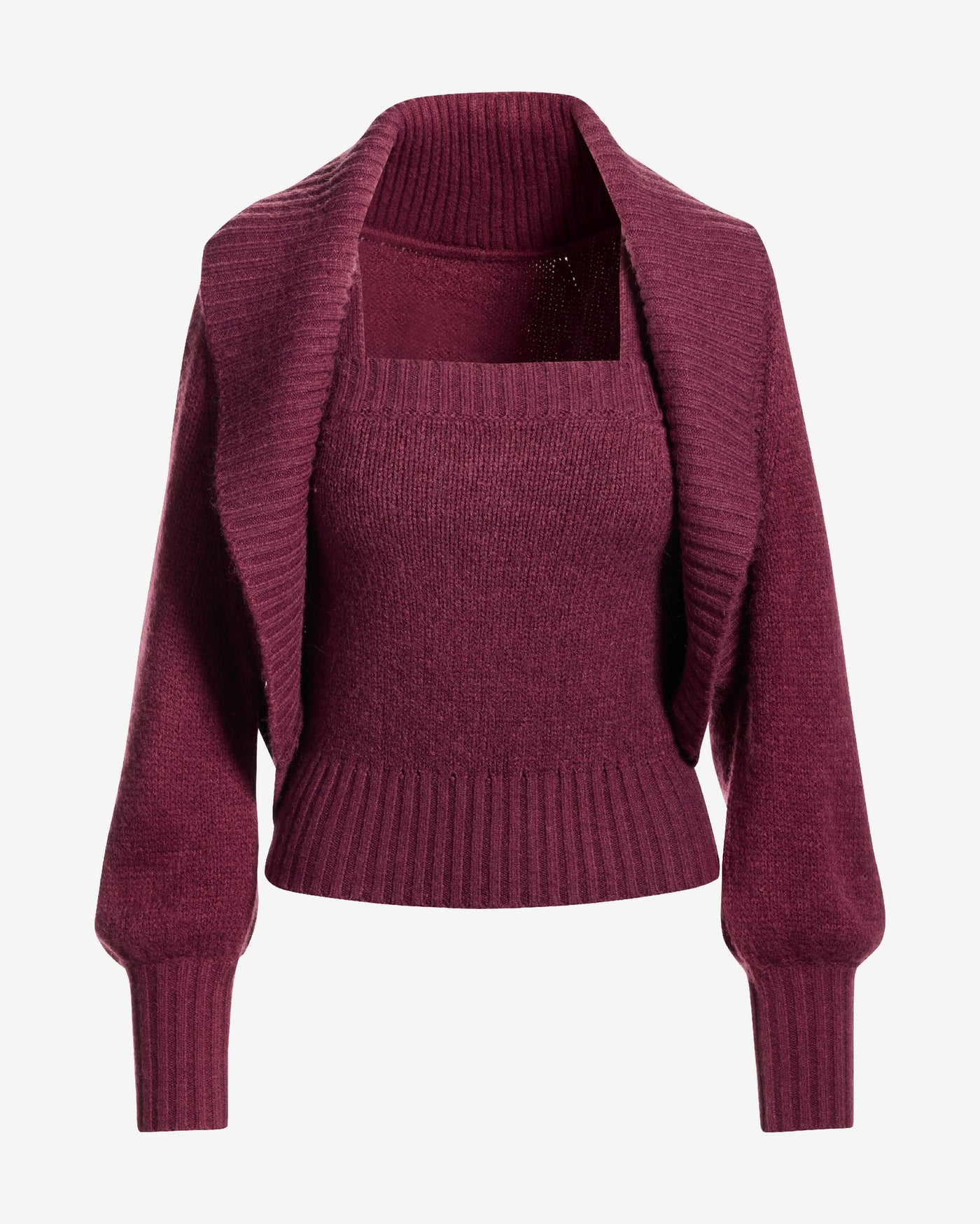 Cardigan and Square Neck Tank Sweater Set Black Cherry