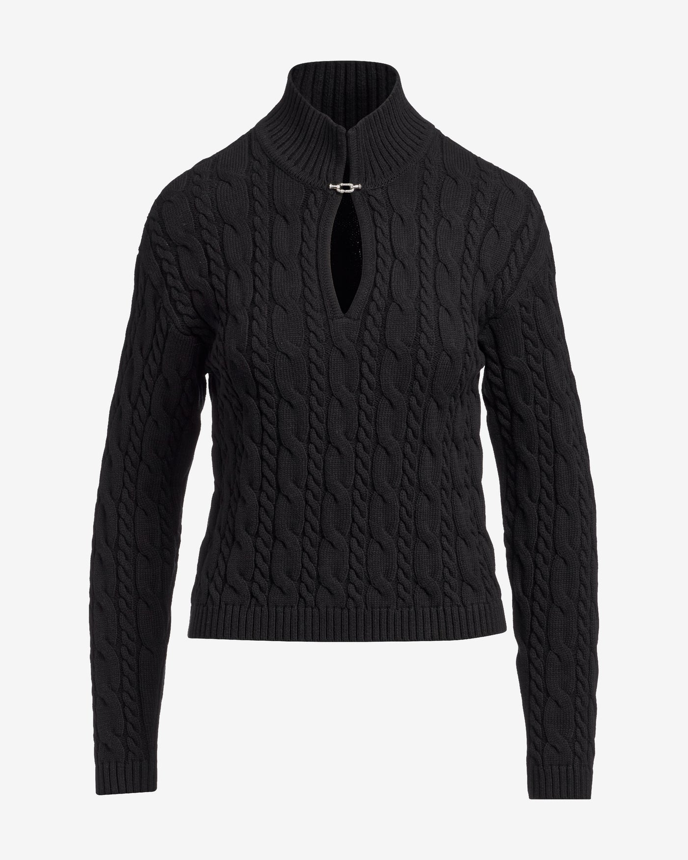 Hardware Keyhole Detail Cable Sweater Black