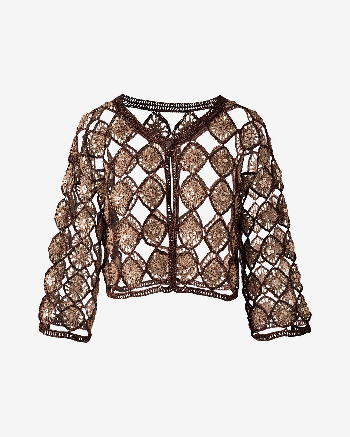 Sequin Crochet Cardigan Safari Brown Multi